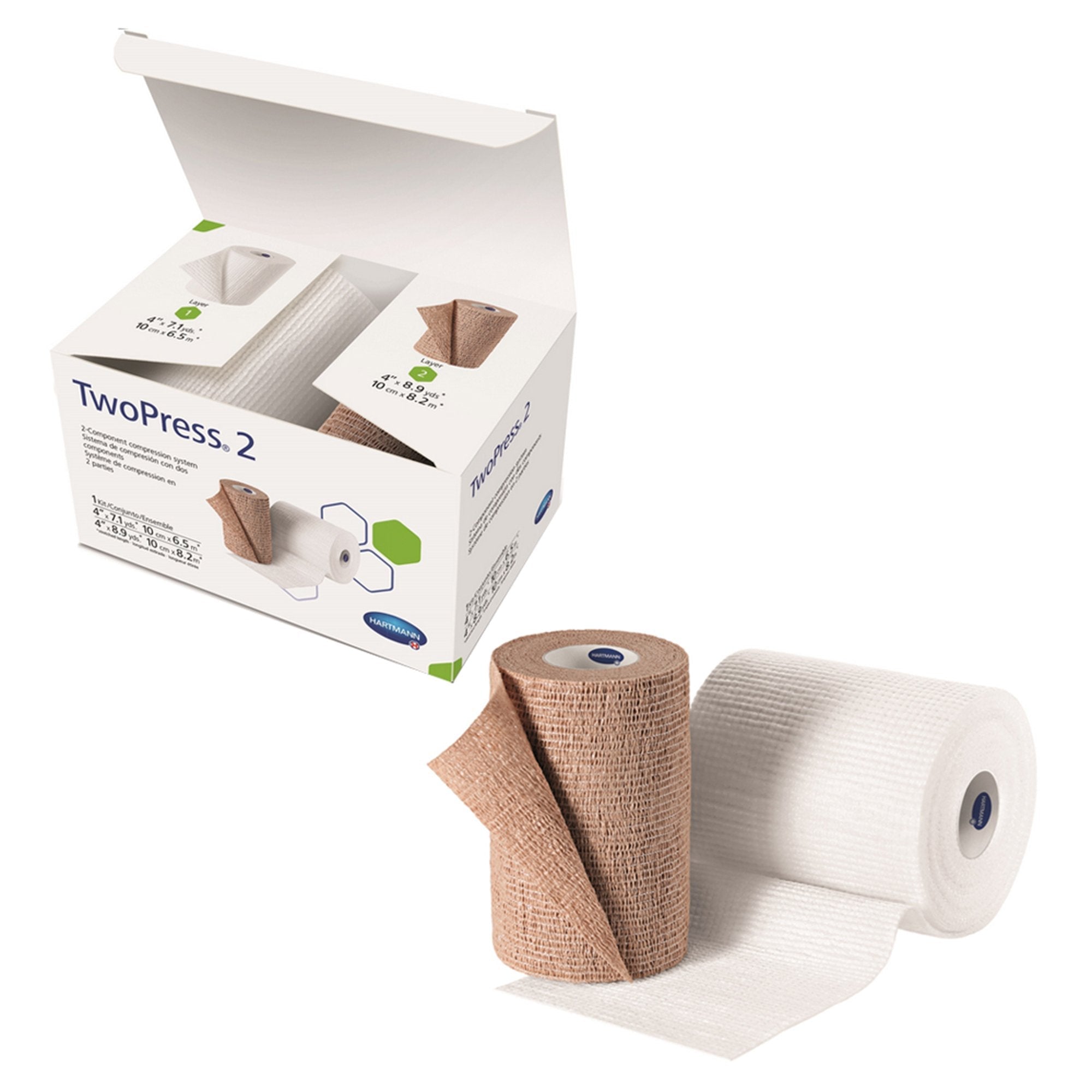 2 Layer Compression Bandage System TwoPress 2 4 Inch X 7 Yard / 4 Inch X 8 9/10 Yard Self Adherent Closure Tan / White NonSterile 40 mmHg