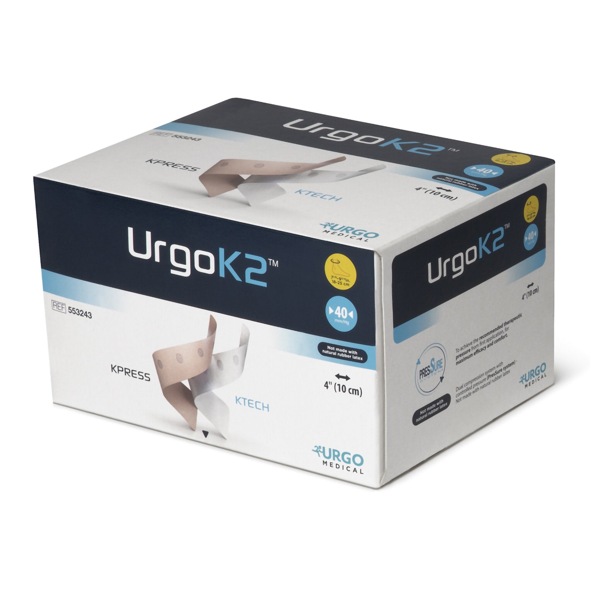 2 Layer Compression Bandage System URGOK2 4 X 7 1/8 to 9 3/4 Inch Self Adherent Closure Tan / White NonSterile Regular 40 mmHg