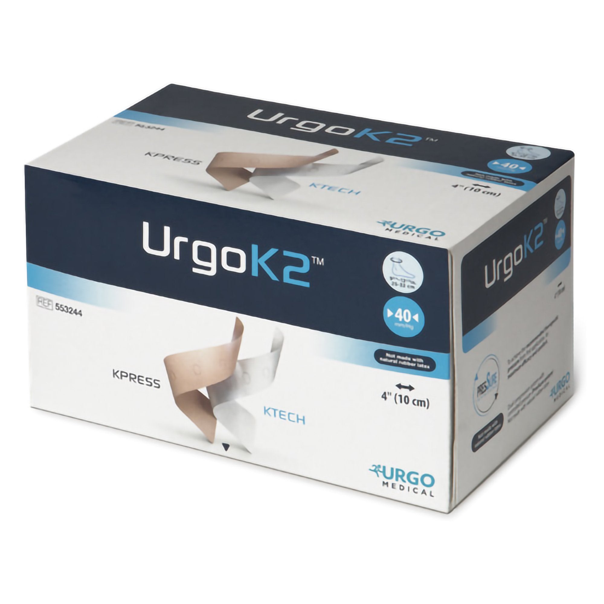 2 Layer Compression Bandage System URGOK2 4 X 9 3/4 X 12 1/2 Inch Self Adherent Closure Tan / White NonSterile Large 40 mmHg