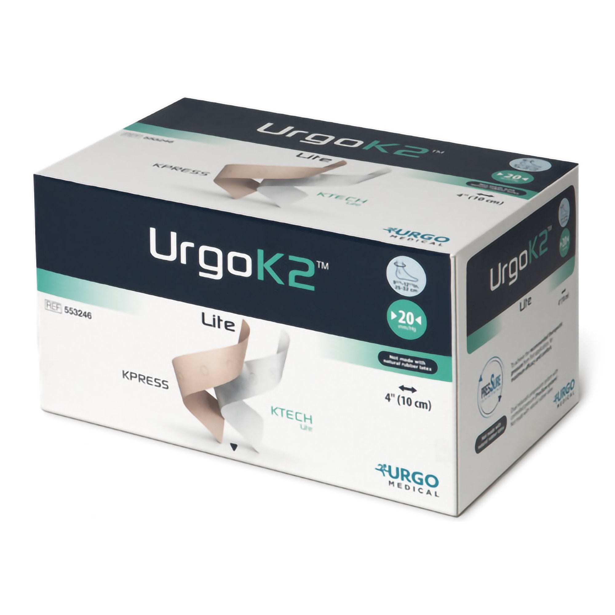 2 Layer Compression Bandage System URGOK2 Lite 4 X 9 3/4 X 12 1/2 Inch Self Adherent Closure Tan / White / Pink NonSterile Large 20 mmHg