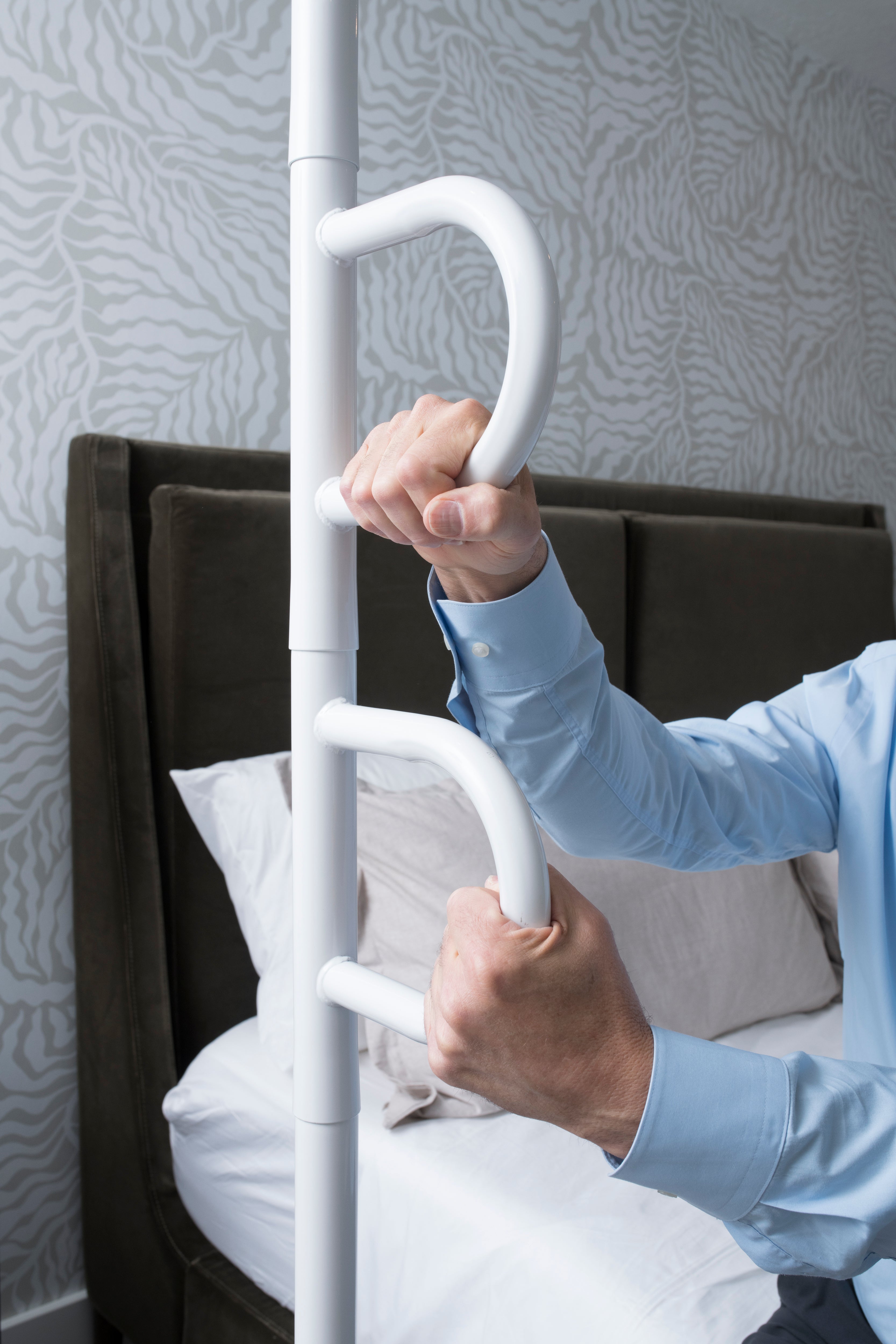 Secure and Stylish Double Handle Floor to Ceiling Grab Bar for Safety | Ideal for Bathrooms and Stairways | Enhance Stability with Easy Installation