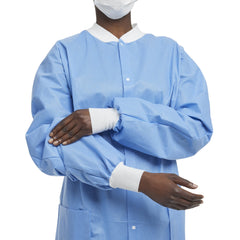 Lab Jacket Blue Large Hip Length 3-Layer SMS Disposable, Packaging Type- Case