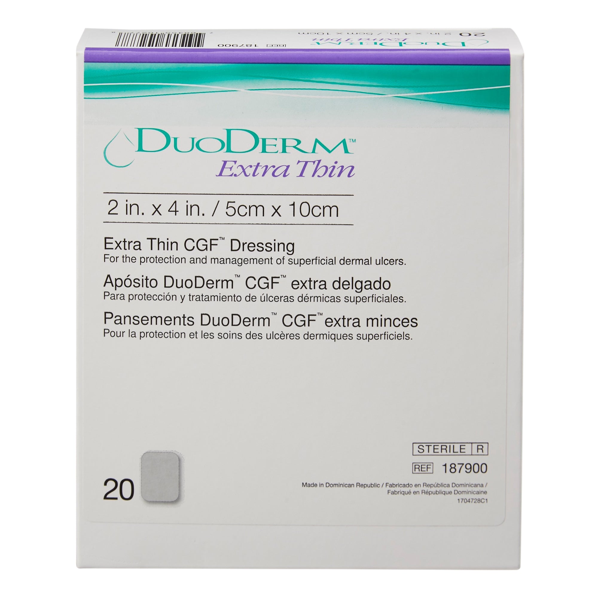 Thin Hydrocolloid Dressing DuoDERM Extra Thin CGF Film Backing 2 X 4 Inch Rectangle Hydrocolloid / Film,Packaging Type- Box