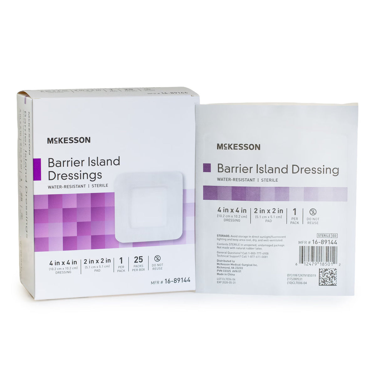 Barrier Island Composite Dressing McKesson 4 X 4 Inch Square Sterile Water Resistant Film Backing 4 X 4 Inch · Pack: BX