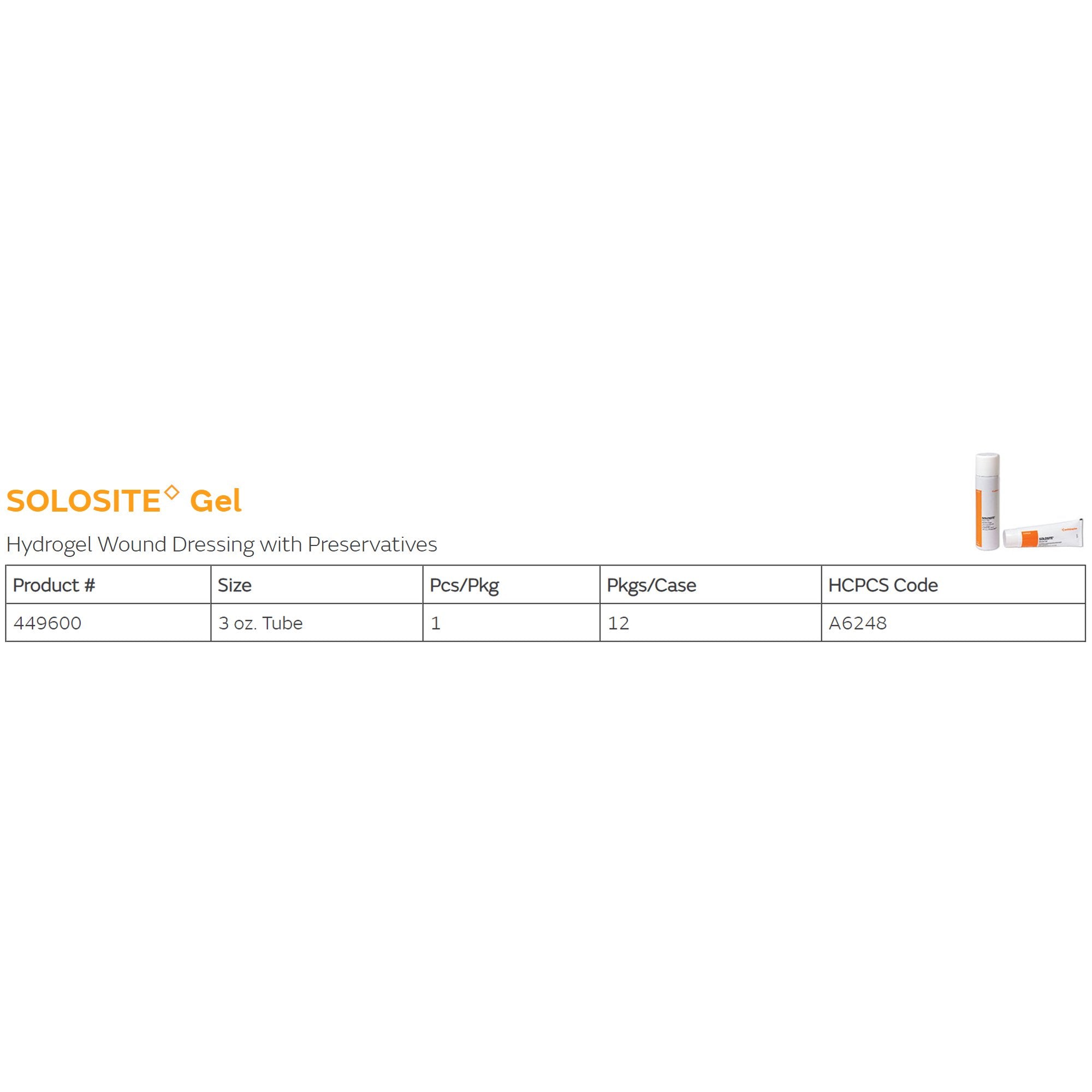 Hydrogel Wound Dressing Solosite 3 oz. Gel / Amorphous Gel / Amorphous NonSterile, Packaging Type- Case