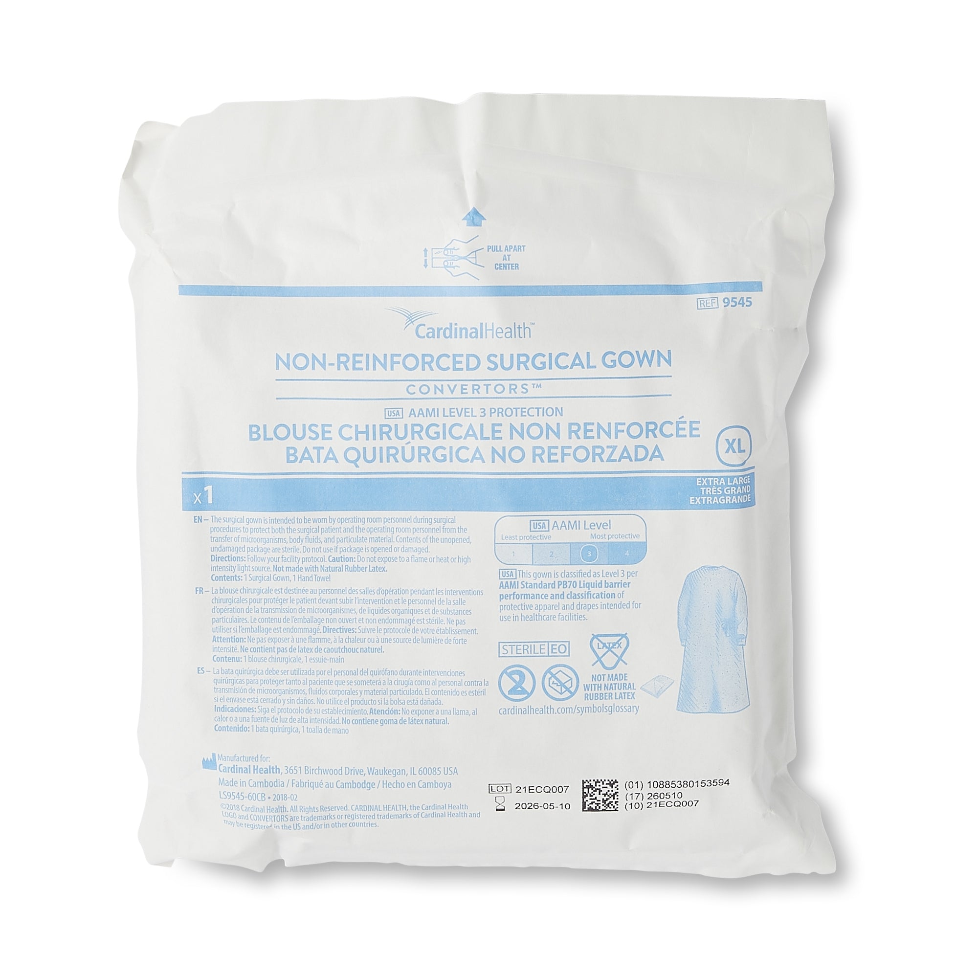 Non-Reinforced Surgical Gown with Towel Astound X-Large Blue Sterile AAMI Level 3 Disposable, Packaging Type- Case