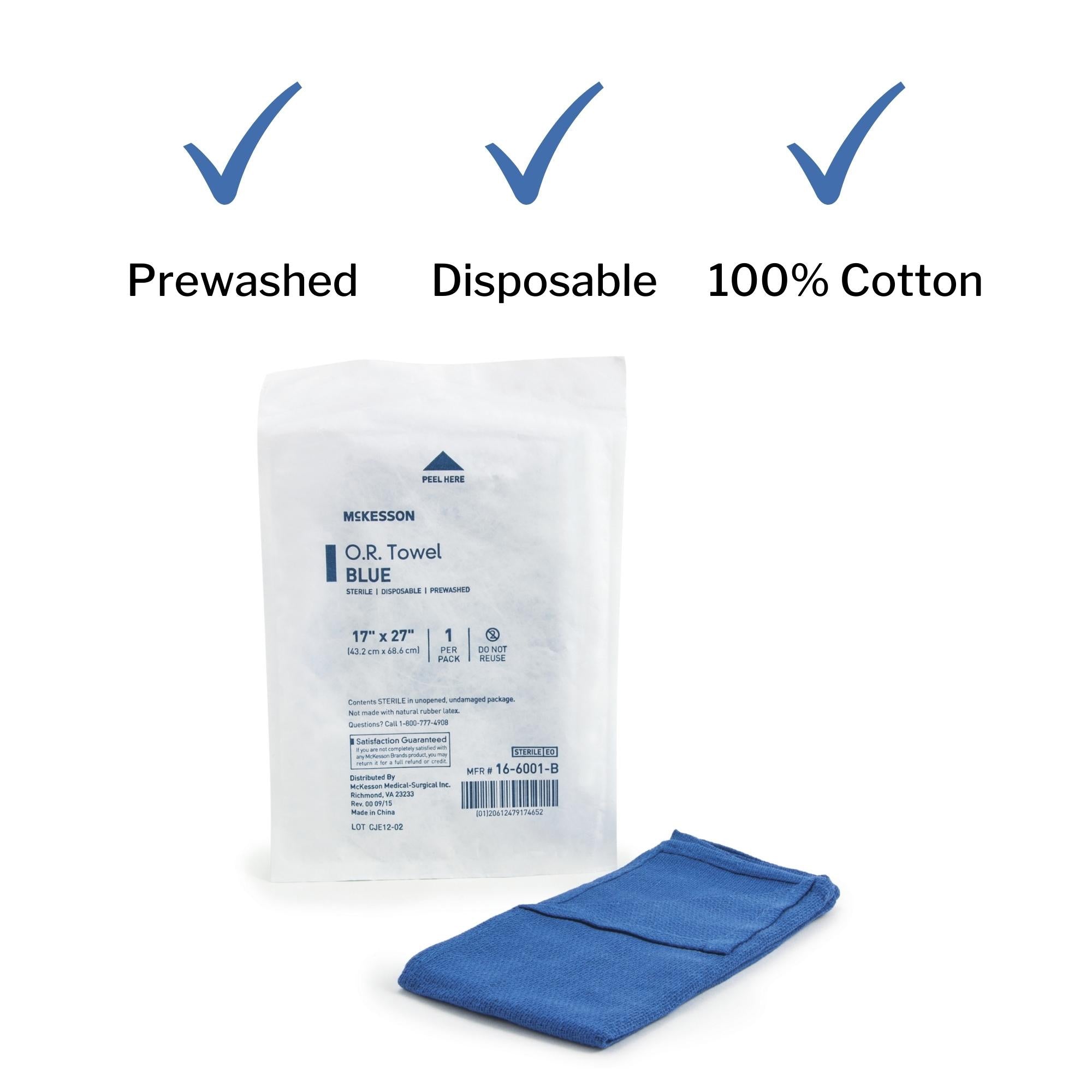 O.R. Towel McKesson 17 W X 27 L Inch Blue Sterile, Packaging Type- Case