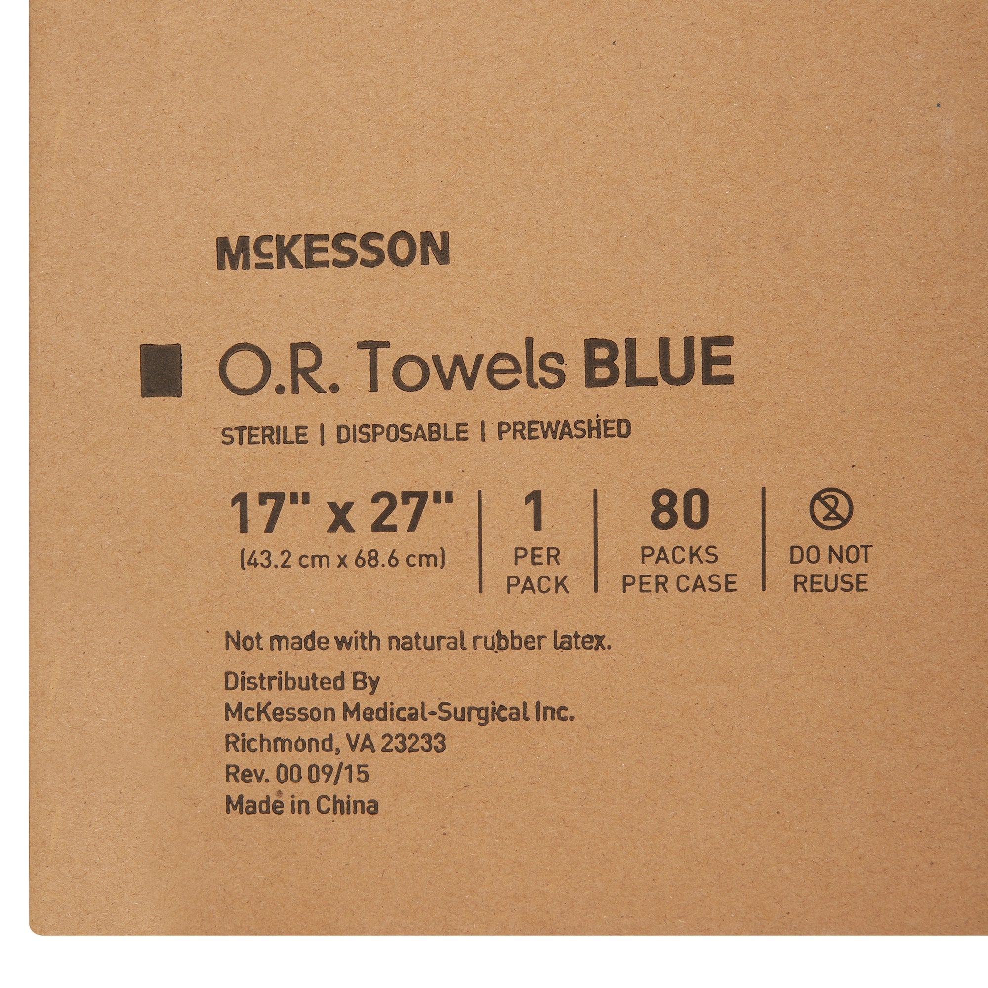 O.R. Towel McKesson 17 W X 27 L Inch Blue Sterile, Packaging Type- Case