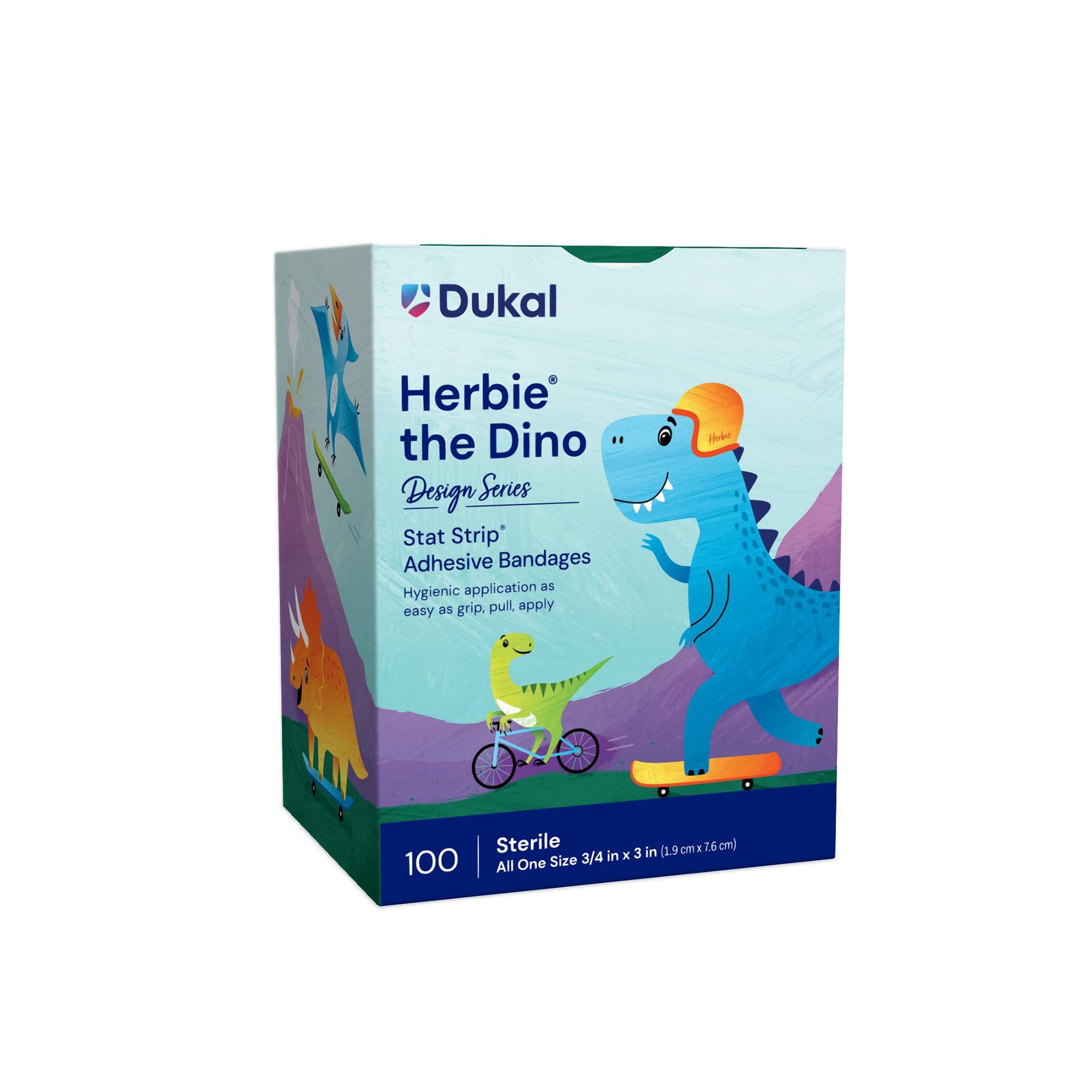 Adhesive Strip Designer Series with Stat Strip Technology 3/4 X 3 Inch Plastic Rectangle Kid Design (Herbie the Dinosaur) Sterile, Packaging Type- Case
