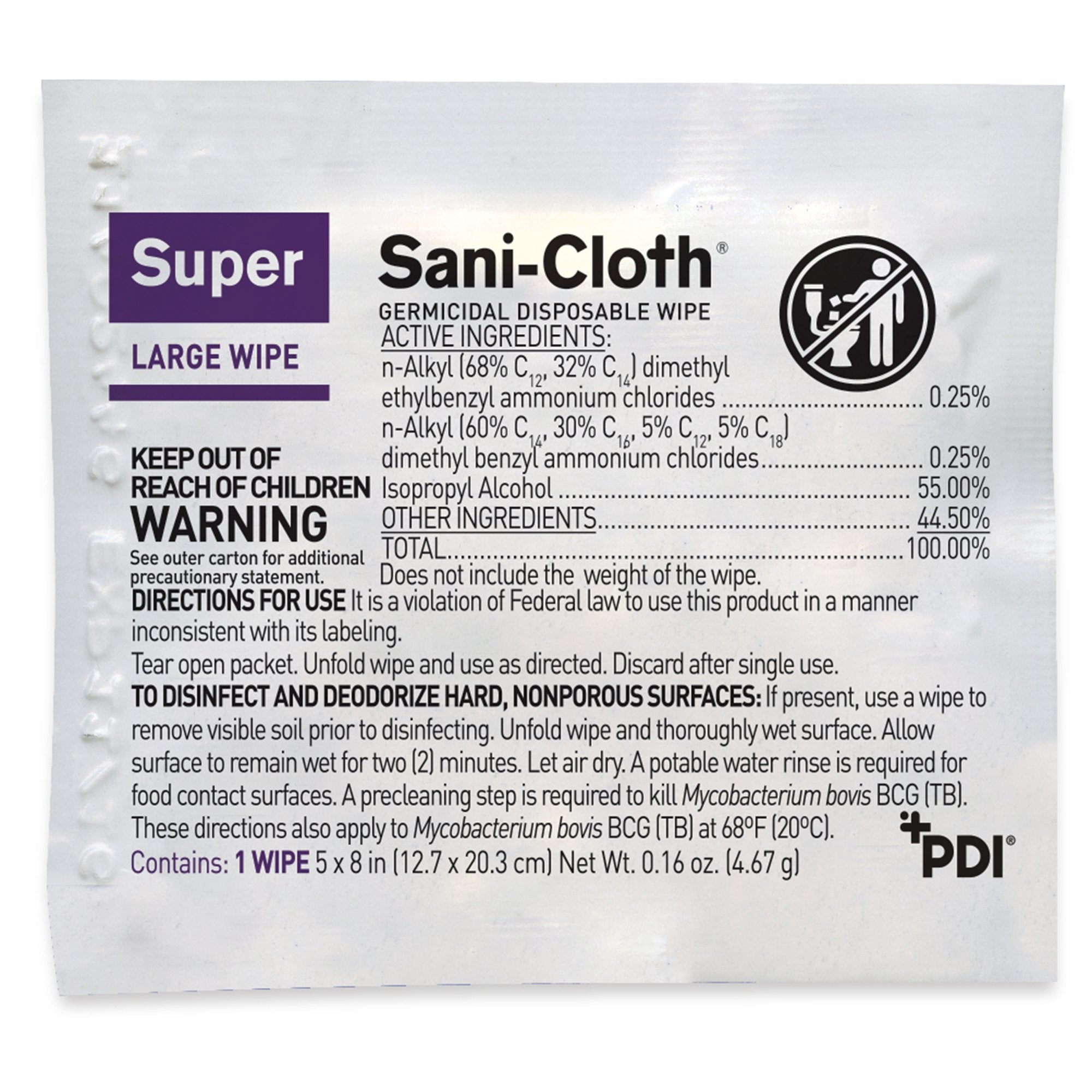 Super Sani-Cloth Surface Disinfectant Cleaner Premoistened Germicidal Manual Pull Wipe 50 Count Individual Packet Alcohol Scent NonSterile