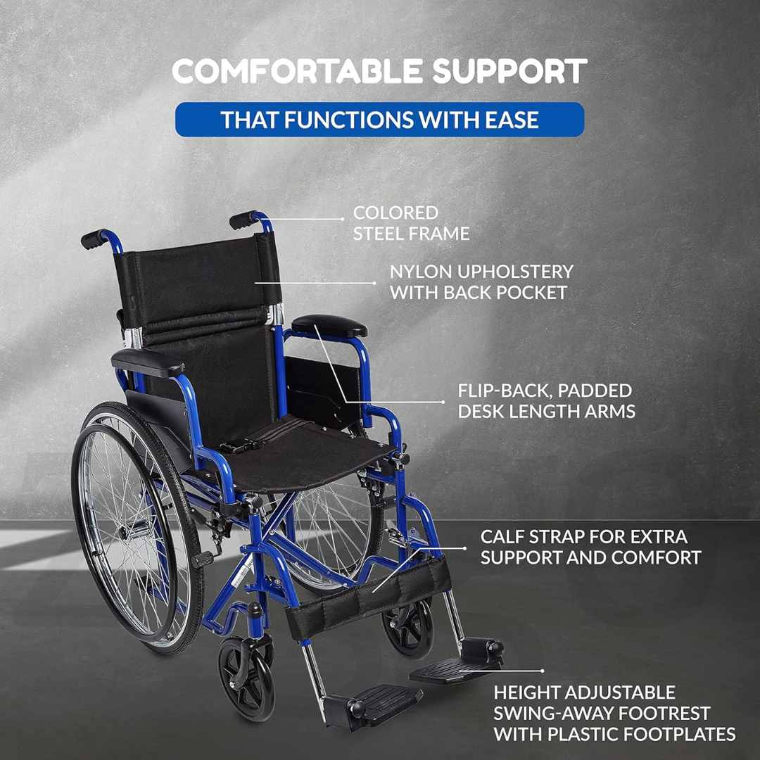 Ziggo Lightweight Wheelchair with flip-back, padded desk-length armrests, 250 lbs Weight Capacity ,ZG1600
