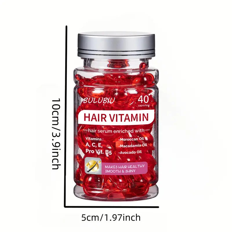 BULUBIU Hair Vitamin Conditioningserum  Leave In Formula with Argan,Macadamia and Avocado Oils Enriched with Vitamins A, C, E, Pro Vit,B5  Women'S and Men'S Deepconditioning Conditioner, Capsule, 40Capsules Hair Treat Hair Treatmentserum