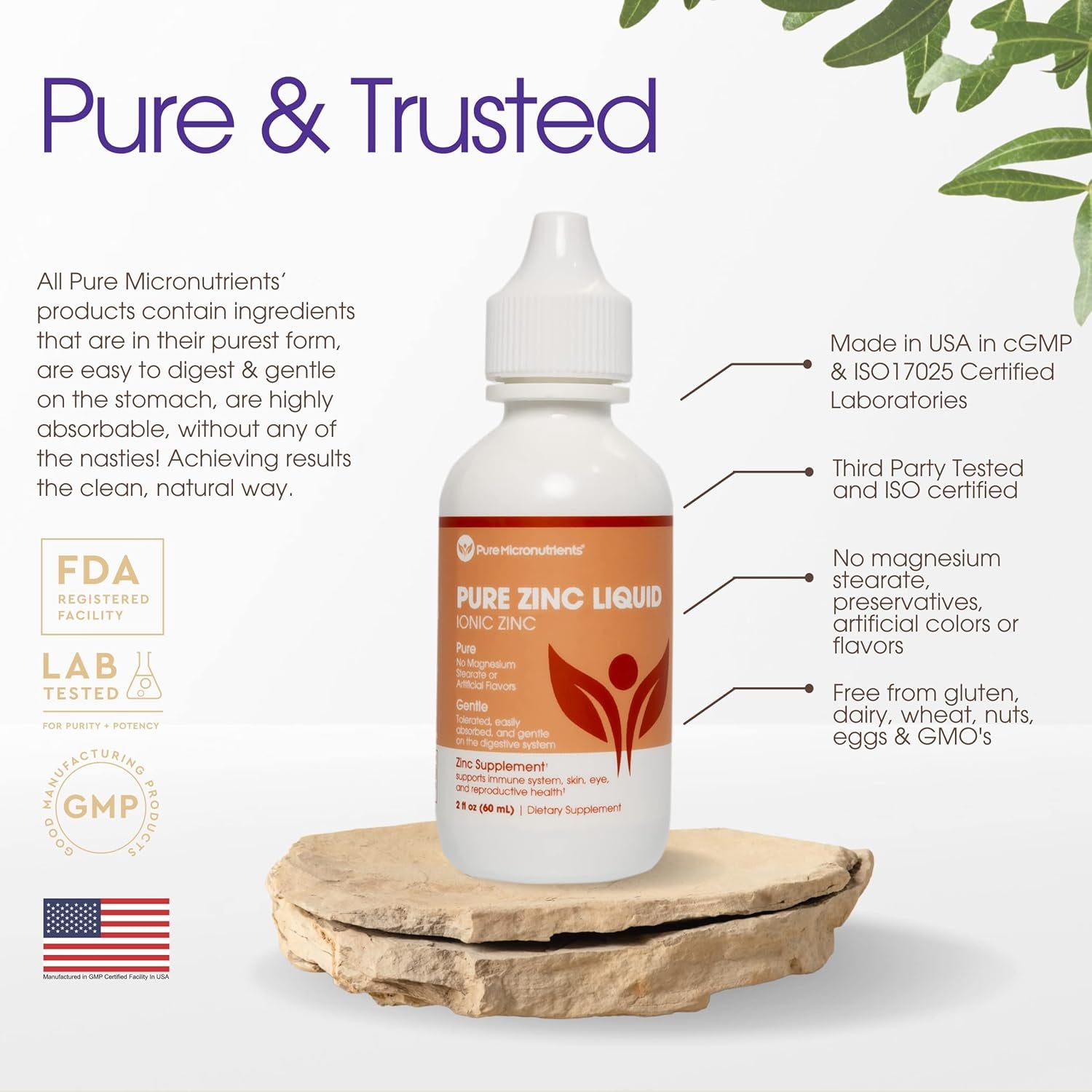 Pure Liquid Zinc Drops– Immune Support for Kids, Women & Men Zinc Supplements for Immune Health, Energy & Skin Care / Acne Ionic Zinc 2 Oz (60 Ml) Vegan, Non Gmo, Gluten Free