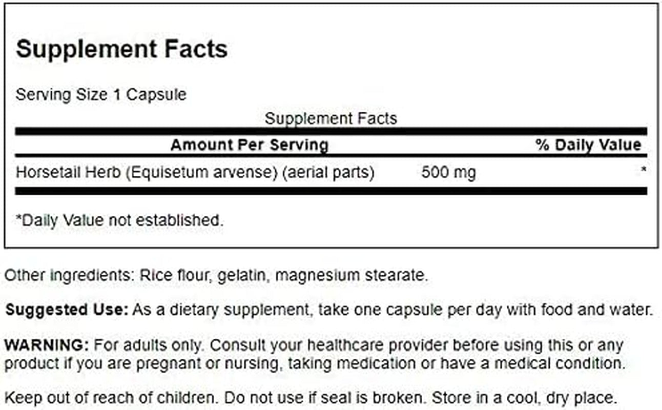 Horsetail Herbal Supplement Supporting Healthy Hair, Skin & Nails Natural Ingredients for Bone Health & Urinary Tract Support (90 Capsules, 500Mg Each)