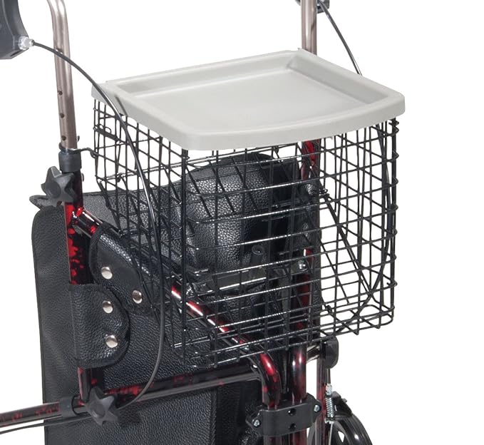 3 wheel rollator drive™ deluxe flame red adjustable height folding aluminum frame