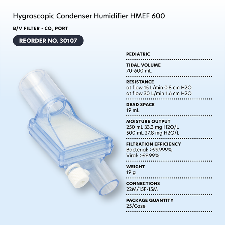 Dynarex 30107 Hygroscopic Condenser Humidifier (HMEF) 600 BV Filter CO2