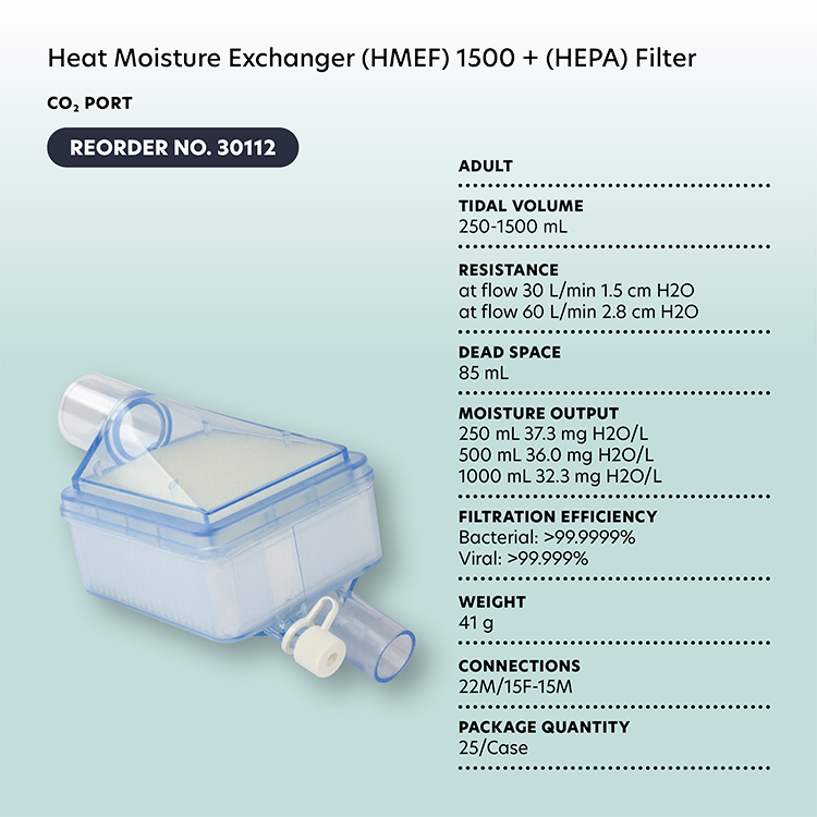 Dynarex 30112 Heat Moisture Exchanger (HMEF)1500 (HEPA) Filter CO2 Port