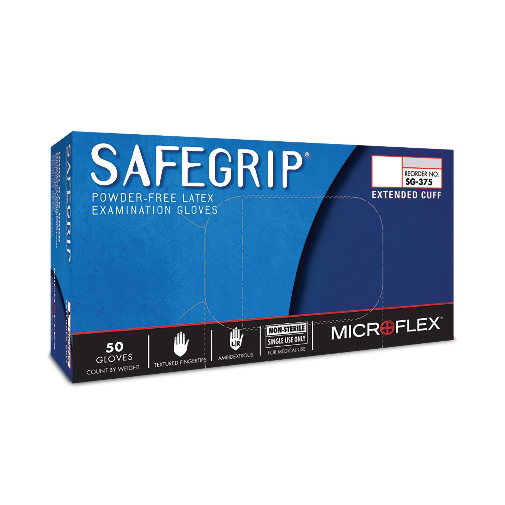 Guante de examen SafeGrip pequeño, no estéril, de látex, con puños extendidos y puntas de los dedos texturizadas, color azul, probado para quimioterapia.