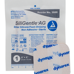 dynarex siligentle ag silver silicone foam dressing
