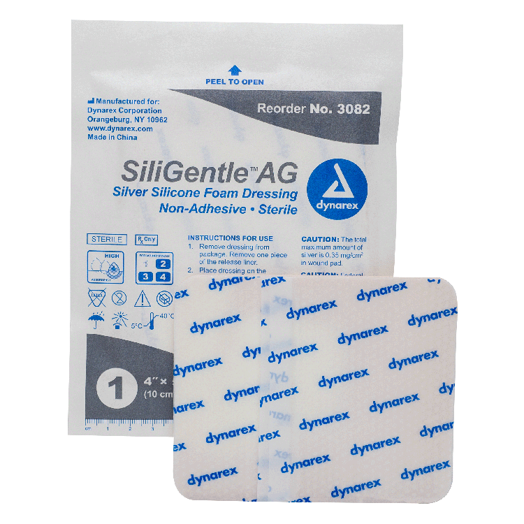 dynarex siligentle ag silver silicone foam dressing