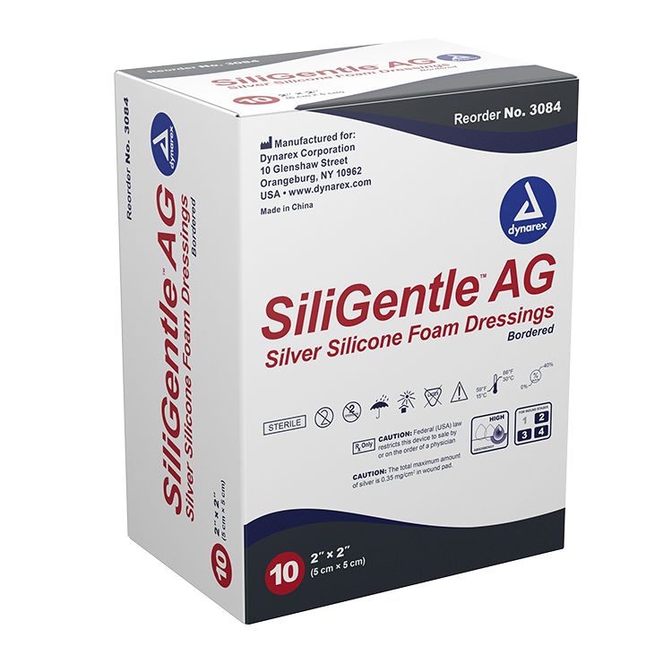 dynarex siligentle ag silver silicone foam dressing