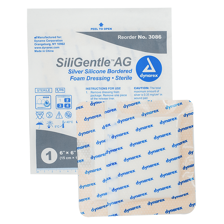dynarex siligentle ag silver silicone foam dressing