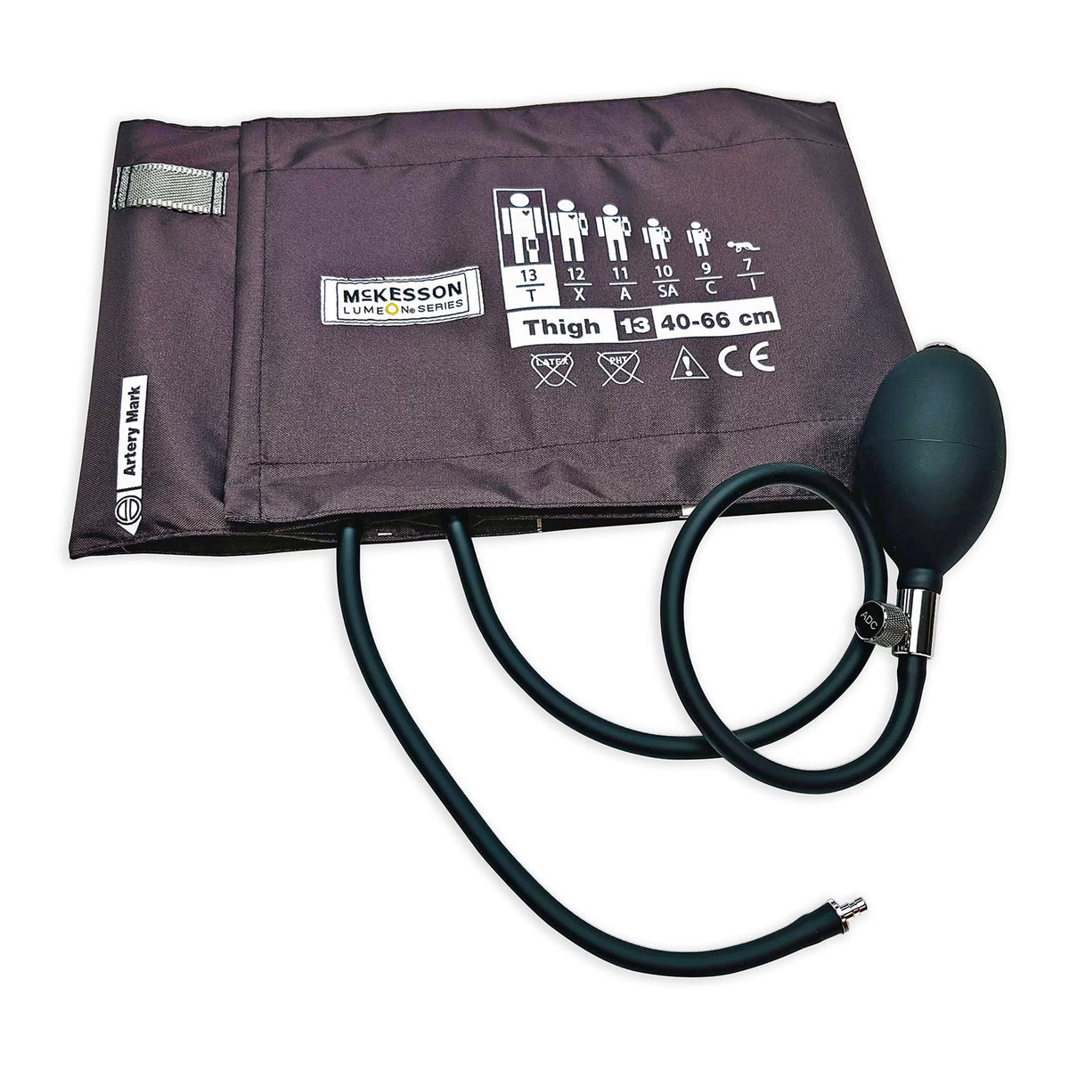 Reusable Blood Pressure Cuff and Bulb McKesson LUMEON 13.9 to 19.5 cm Arm Nylon Cuff Child Cuff 40 to 66 cm Leg Nylon Cuff Thigh · Box of 1