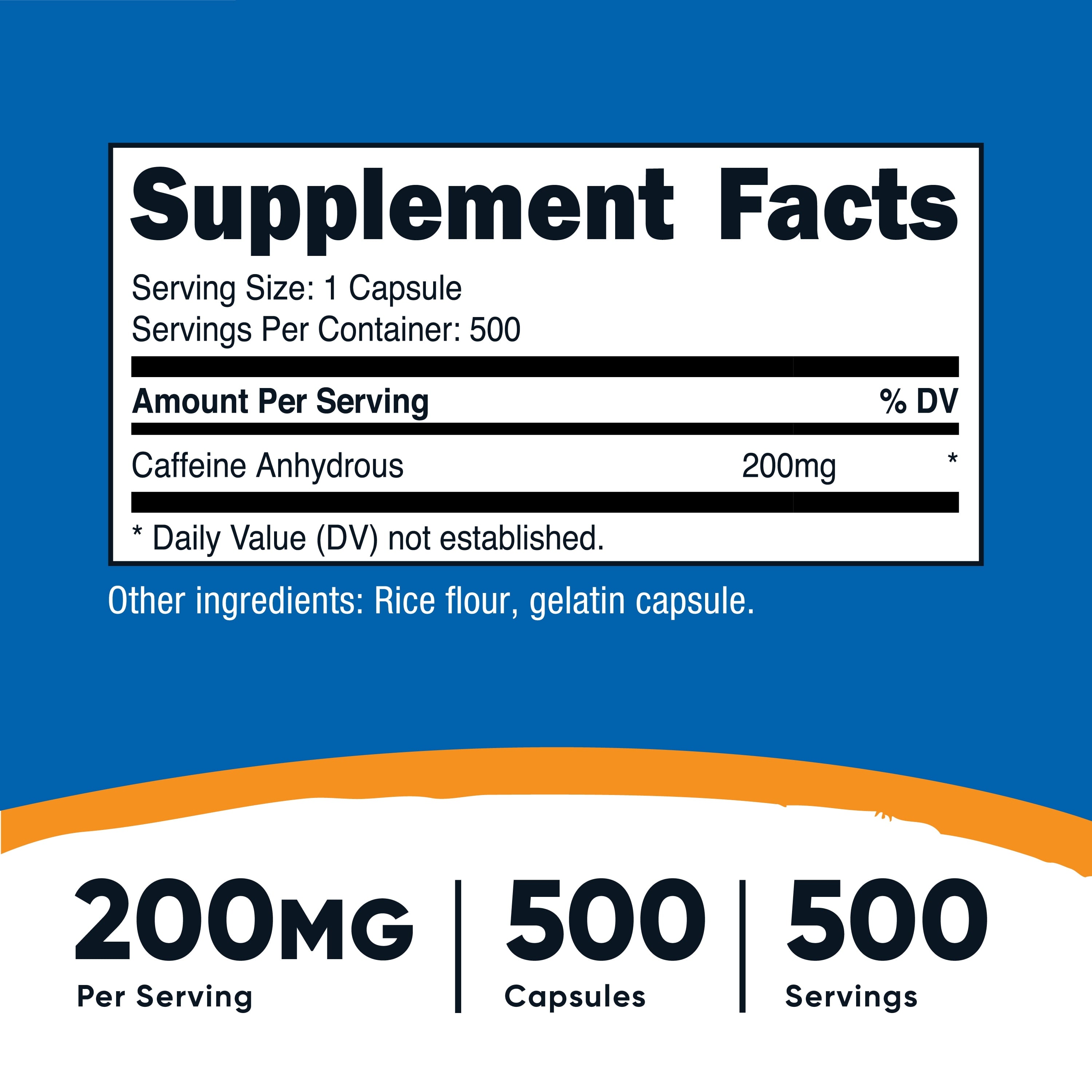Caffeine 500 Capsules, 200Mg per Capsule Gluten Free & Non Gmo Supplement