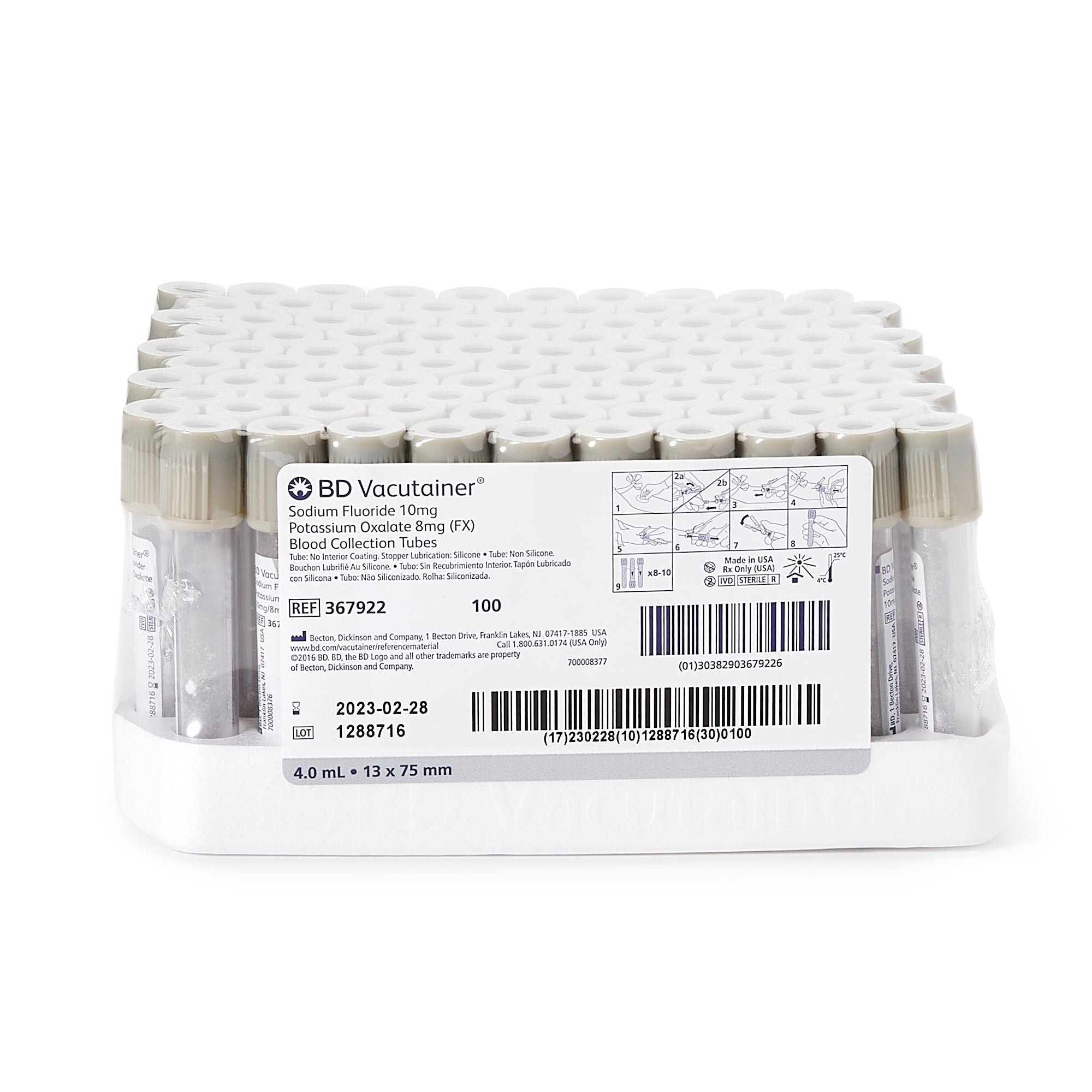 BD Vacutainer Venous Blood Collection Tube Sodium Fluoride / Potassium Oxalate Additive 4 mL BD Hemogard Closure Plastic Tube, Packaging Type- Case