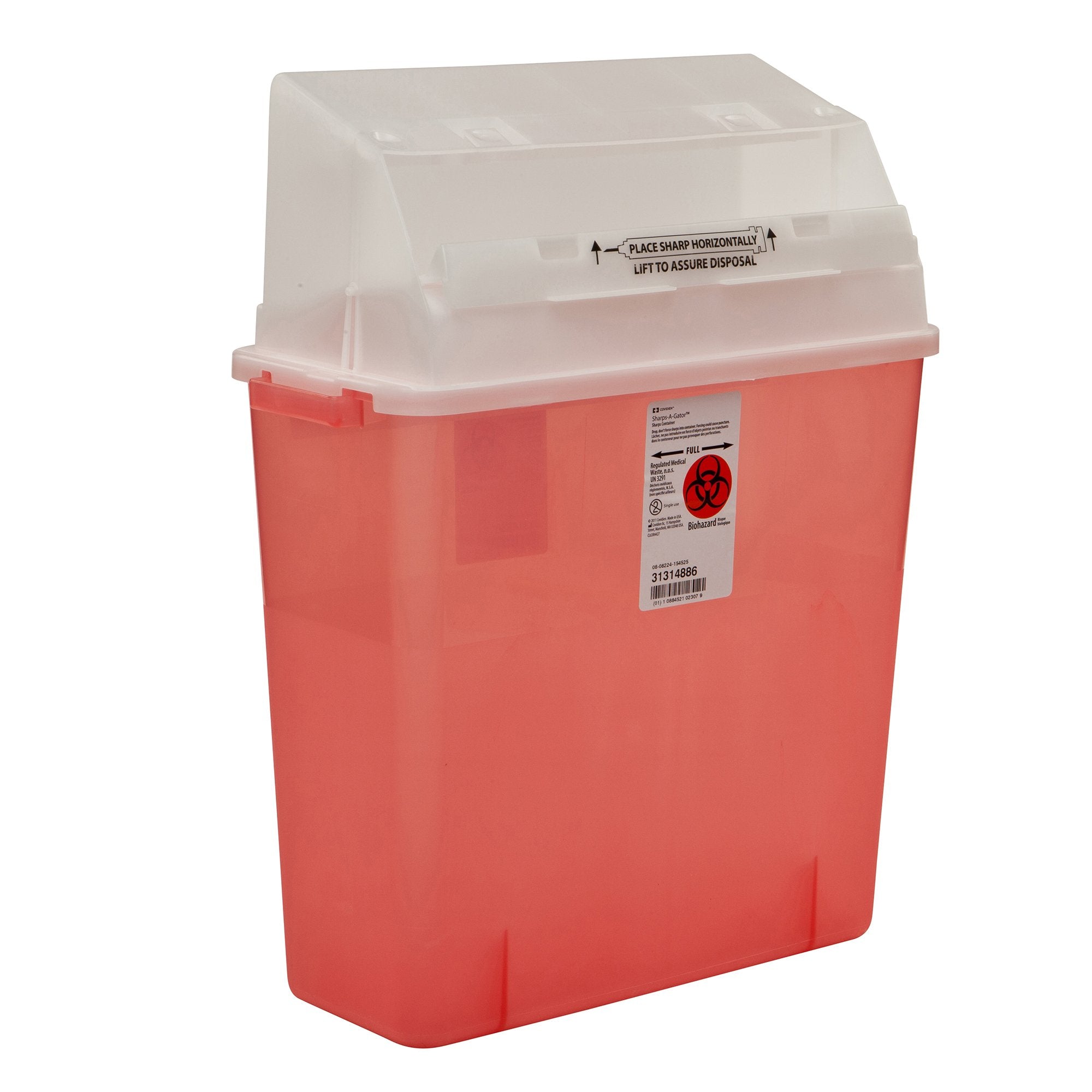 Sharps Container GatorGuard In-Room Translucent Red Base 20-1/2 H X 14 W X 6 D Inch Horizontal Entry 3 Gallon,Packaging Type- Each