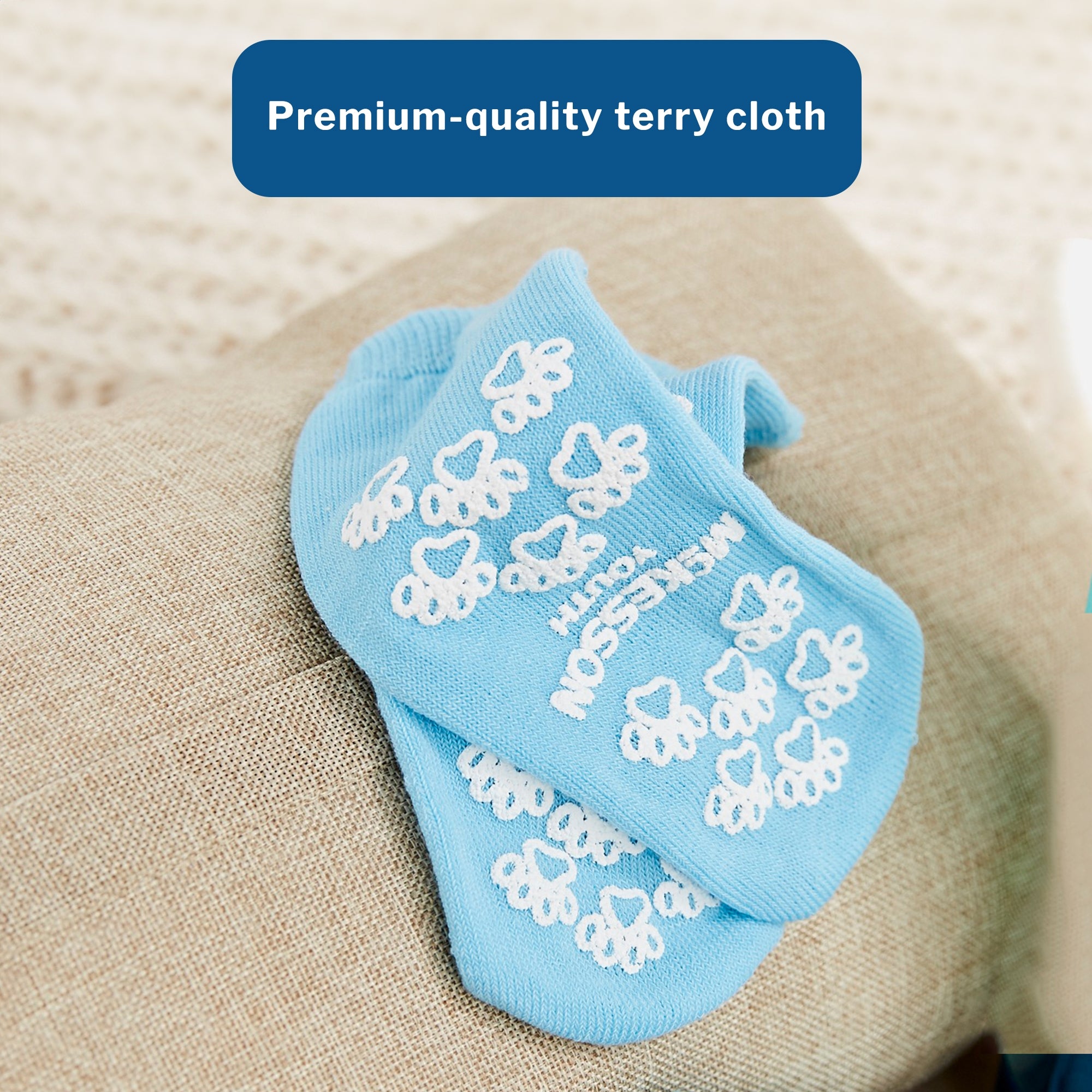 Slipper Socks McKesson Terries Unisex Child Single Tread Single Patient Use Light Blue, Packaging Type- Case