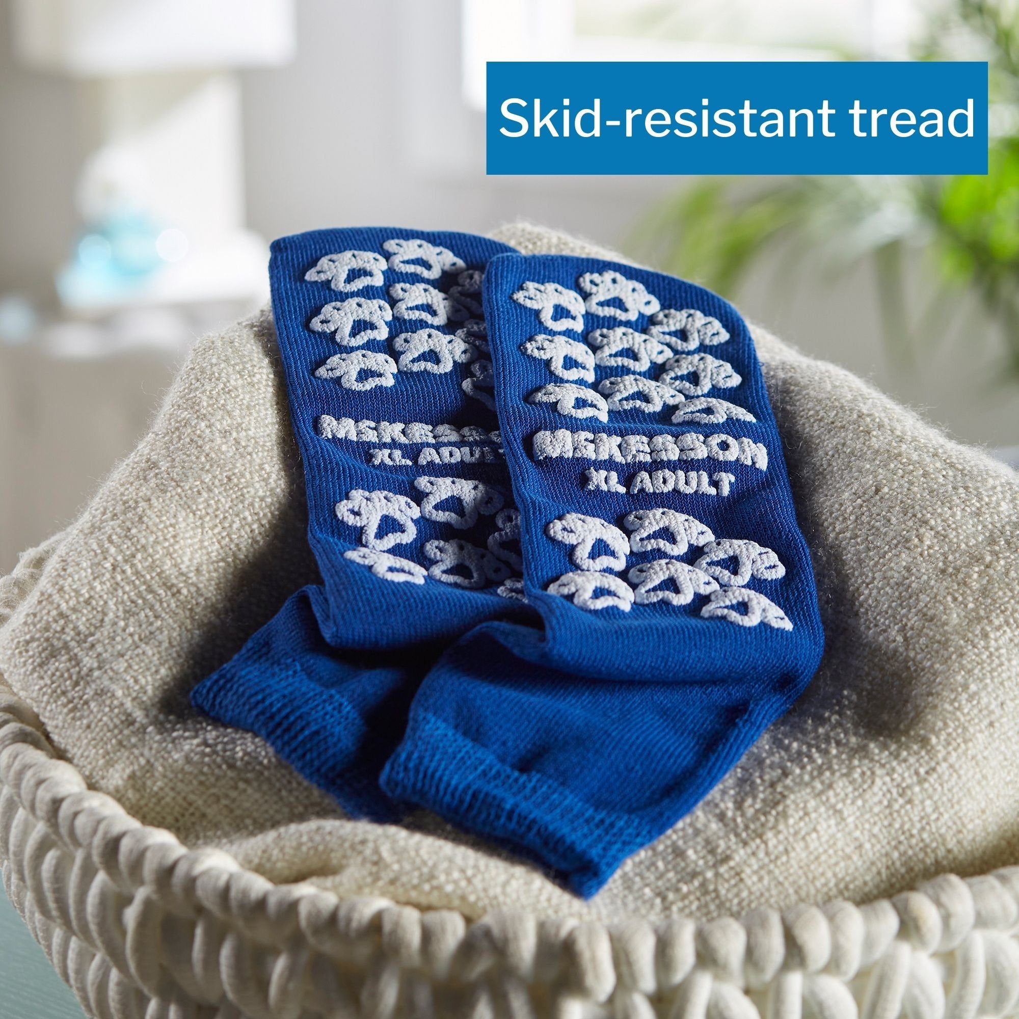 Slipper Socks McKesson Terries Unisex Adult X-Large Single Tread Single Patient Use Royal Blue, Packaging Type - Pair