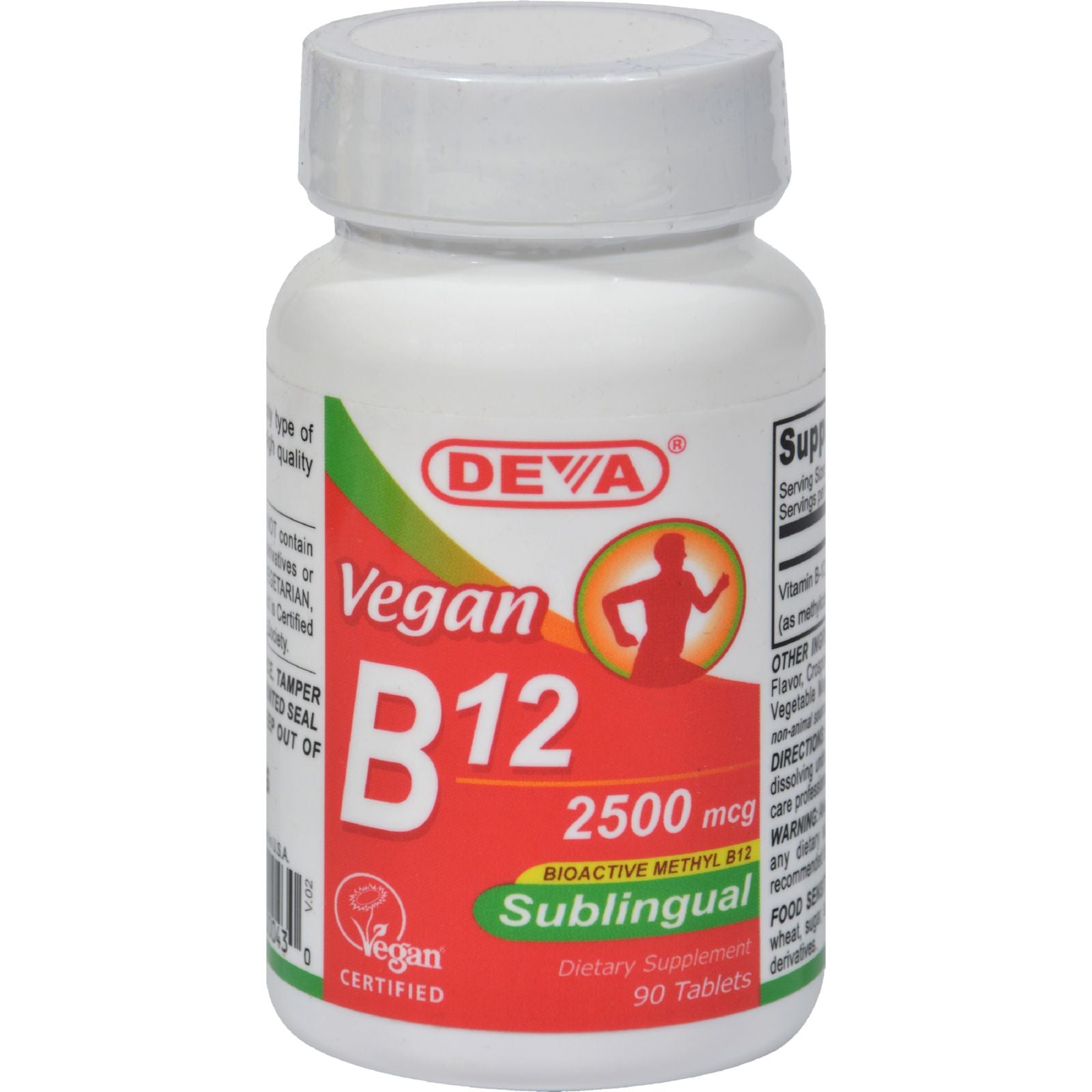 Vitaminas veganas Deva - B-12 sublingual 2500 mcg - 90 comprimidos