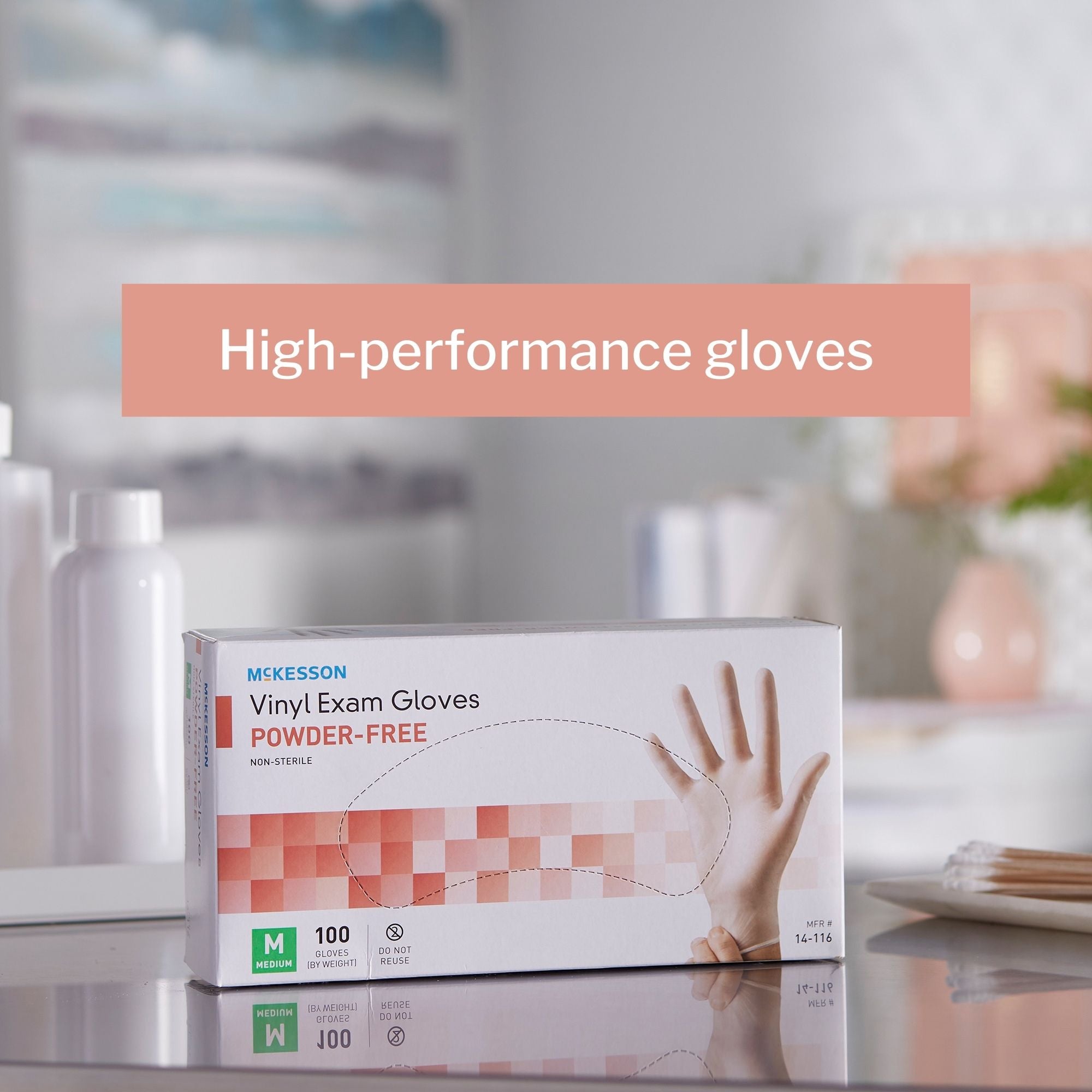 exam glove mckesson medium nonsterile vinyl standard cuff length smooth clear not rated packaging type box