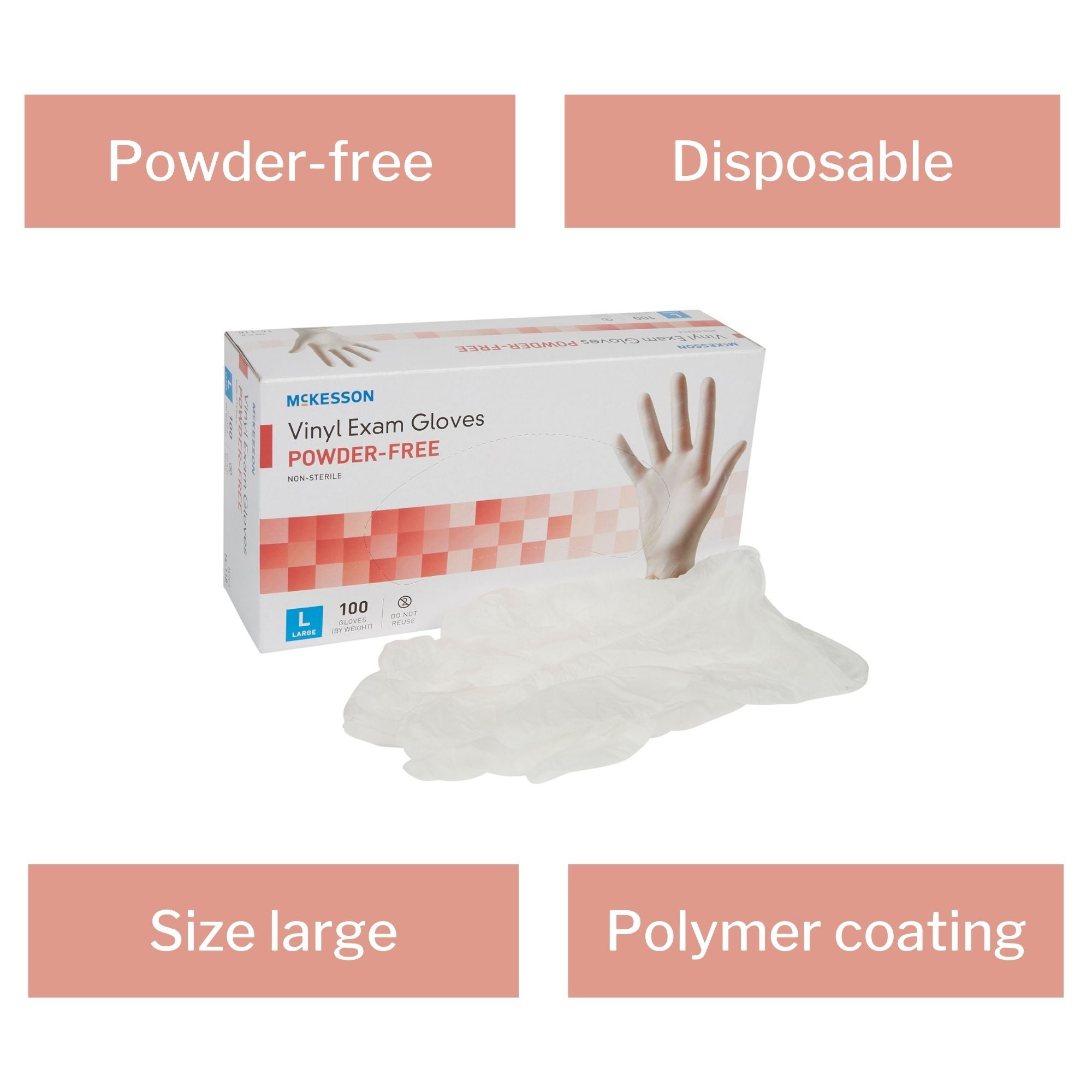 exam glove mckesson large nonsterile vinyl standard cuff length smooth clear not rated packaging type box