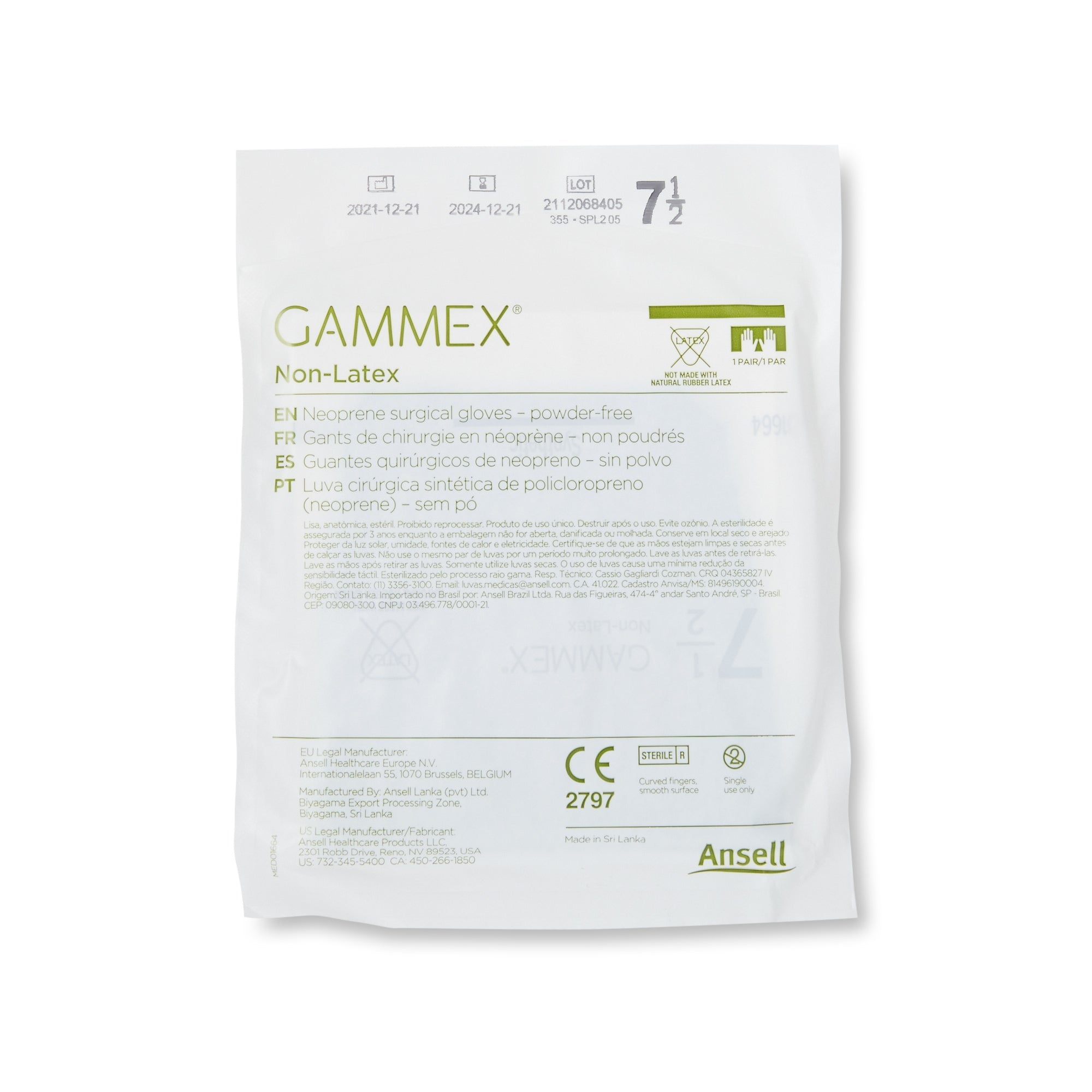 Surgical Glove GAMMEX Non-Latex Size 7.5 Sterile Polyisoprene Standard Cuff Length Micro-Textured Green Chemo Tested | 50Pair/Box