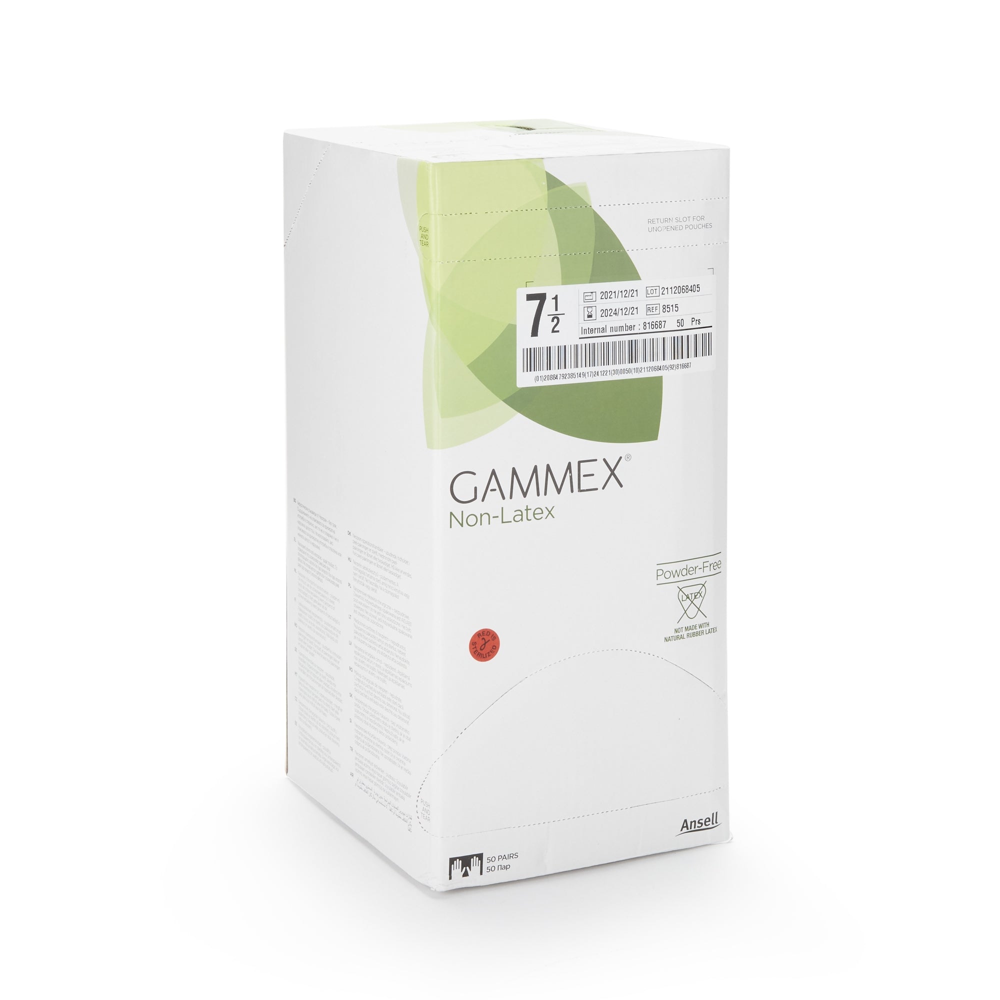 Surgical Glove GAMMEX Non-Latex Size 7.5 Sterile Polyisoprene Standard Cuff Length Micro-Textured Green Chemo Tested | 50Pair/Box