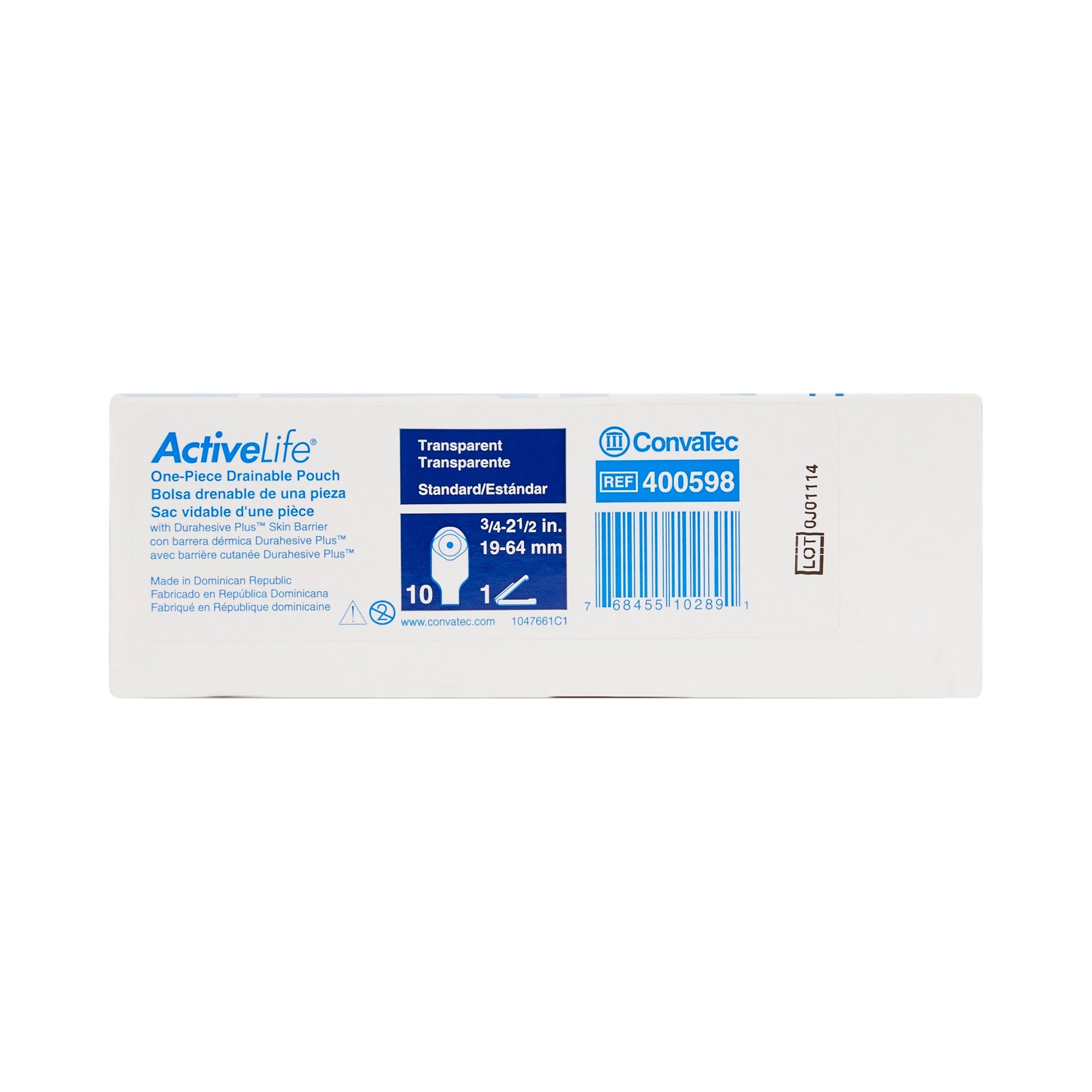 Colostomy Pouch ActiveLife One-Piece System 12 Inch Length Flat, Trim to Fit 3/4 to 2-1/2 Inch Stoma Drainable | 10/Box