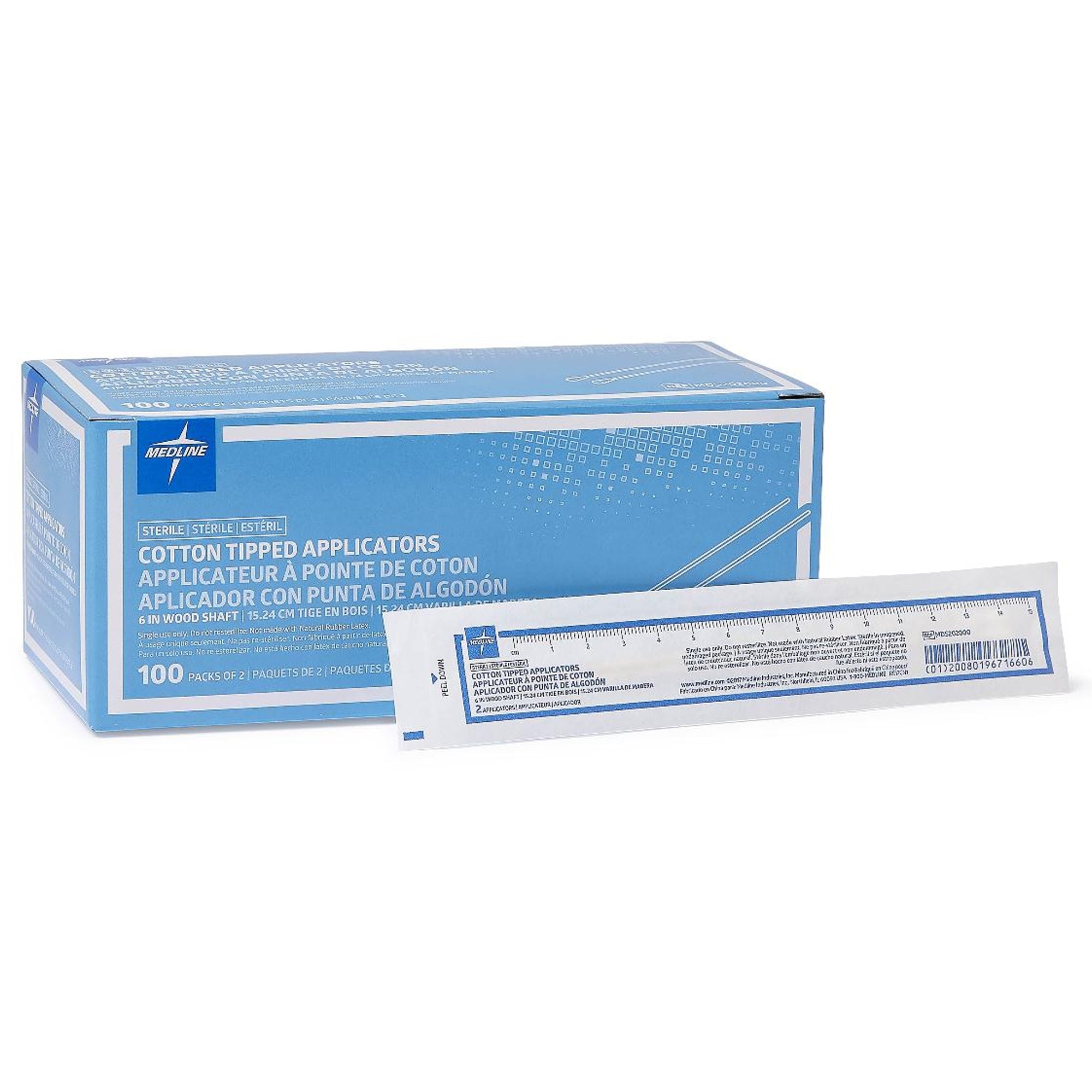 Swabstick Cotton Tip Wood Shaft 6 Inch Sterile 2 per Pack, Packaging Type- Case