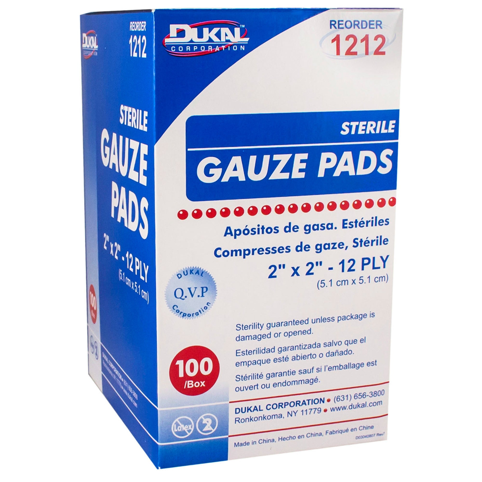 Gauze Sponge Dukal 2 X 2 Inch 12-Ply Sterile 1 per Pack, Packaging Type- Case