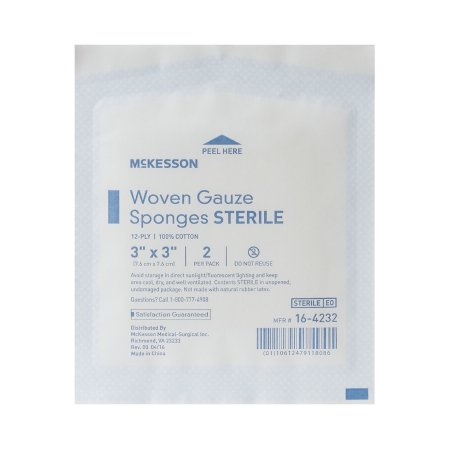 Gauze Sponge McKesson 3 X 3 Inch 12-Ply Sterile 2 per Pack,Packaging Type- Box