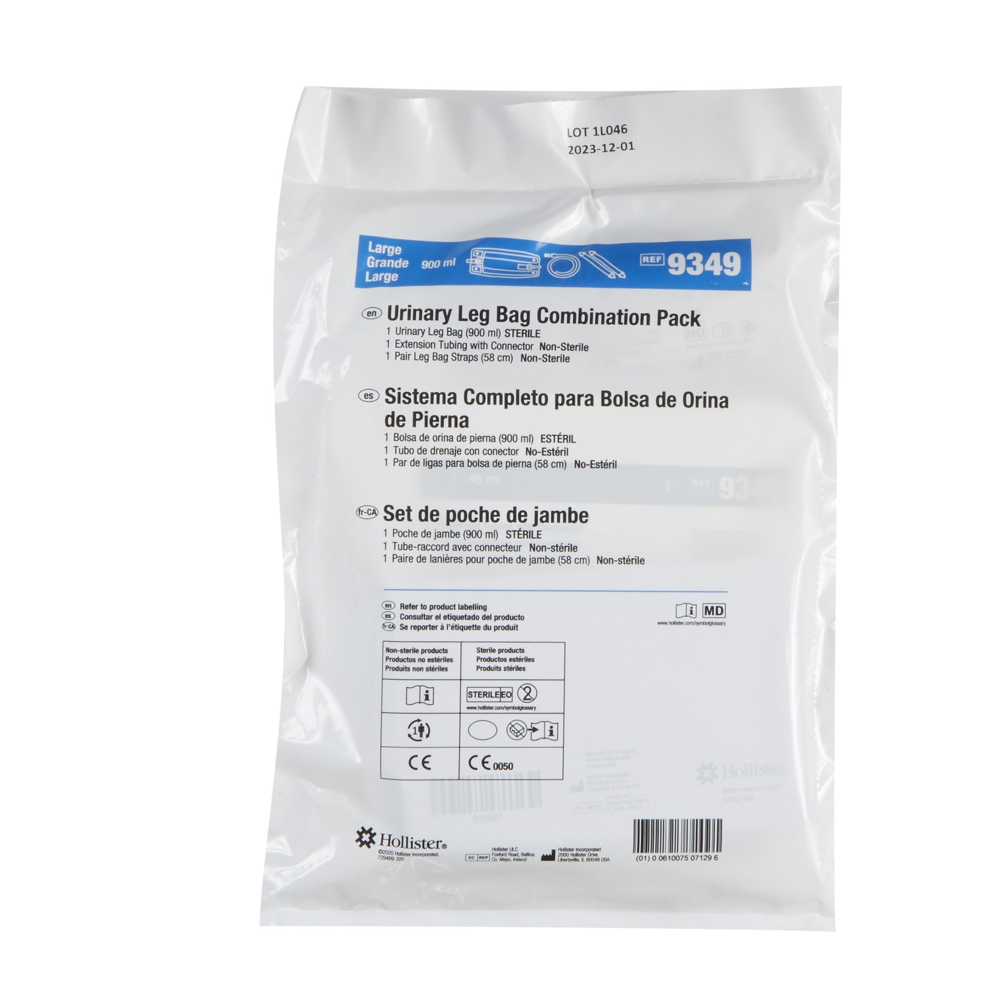 Urinary Leg Bag Hollister Anti-Reflux Valve Sterile 900 mL Vinyl, Packaging Type- Box
