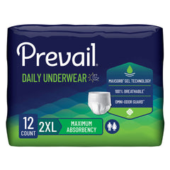 Prevail Daily Underwear Extra – Moderate Absorbency, Medium–2X-Large 2X-Large/48 Count