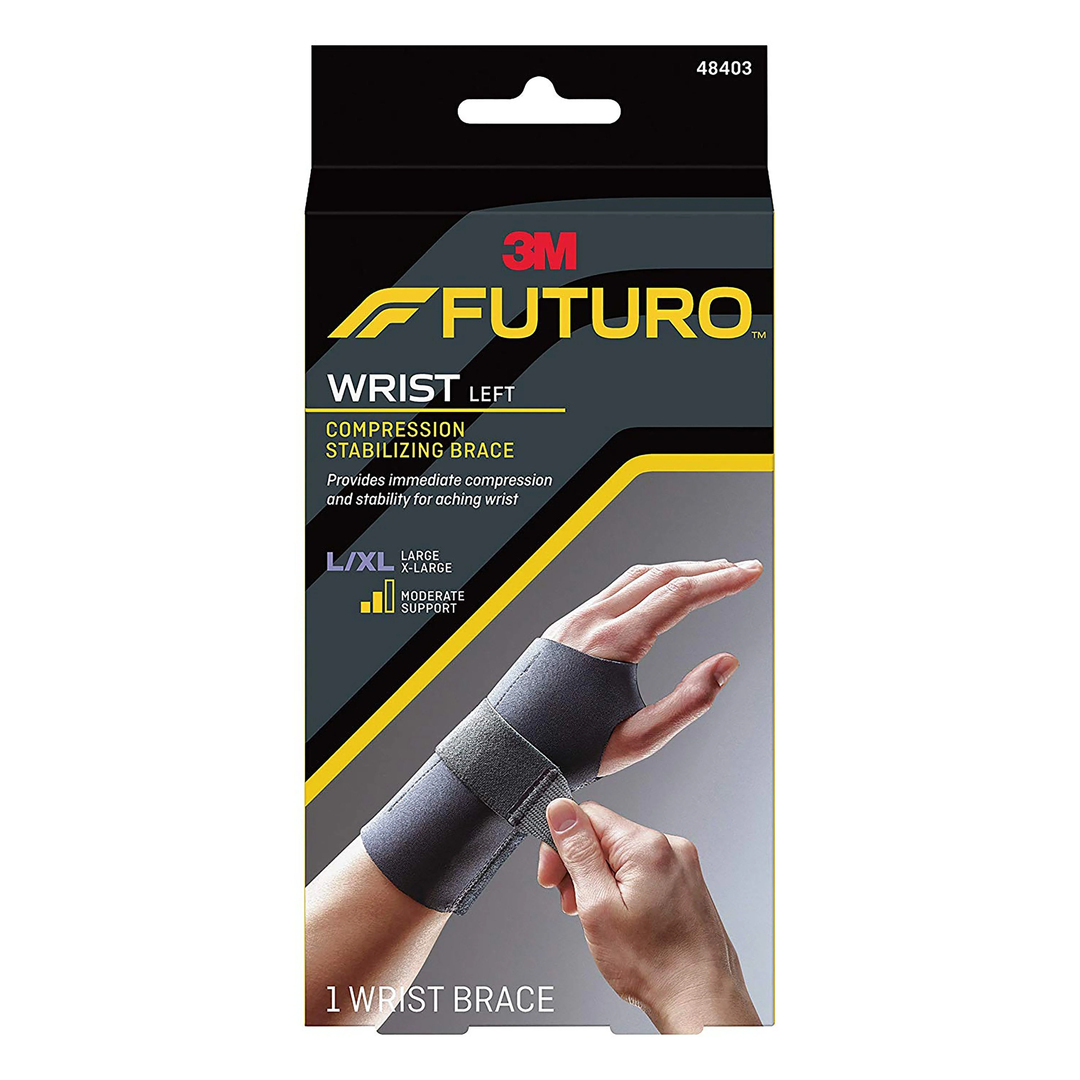 Wrist Brace Futuro Compression Stabilizing Low Profile Aluminum / Nylon / Polyester / Polyethylene / Spandex / Silicone Left Hand Black Large / X-Large