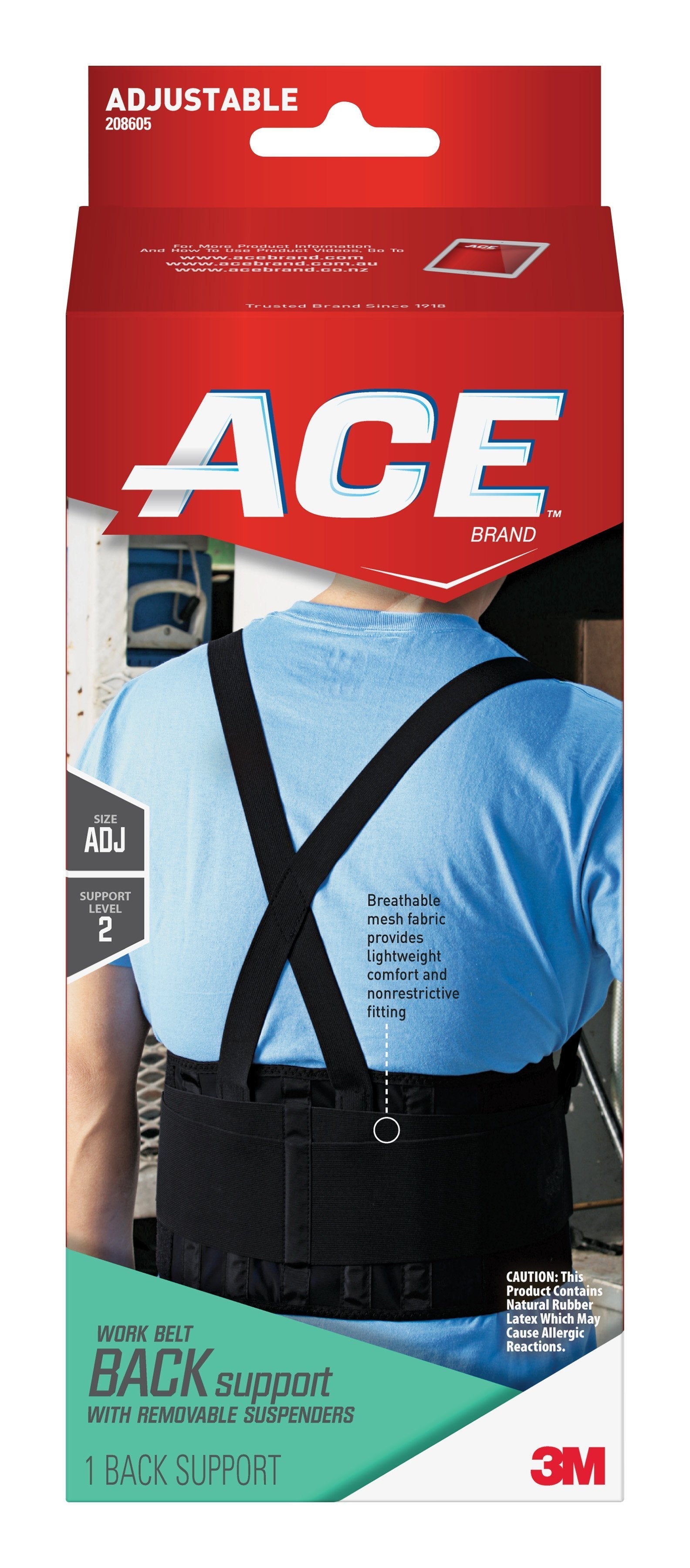 Occupational Back Support Ace One Size Fits Most Hook and Loop Closure Up to 48 Inch Waist Circumference 9 Inch Height Adult