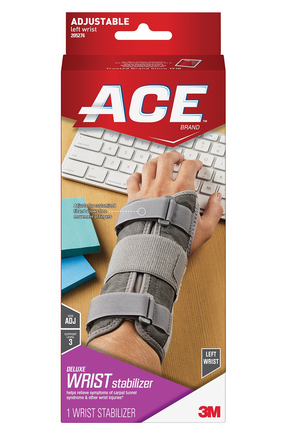 Wrist Brace 3M Ace Aluminum / Nylon / Polyester / Polypropylene / Polyurethane / Spandex Left Hand Gray One Size Fits Most