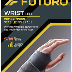 Wrist Brace Futuro Compression Stabilizing Low Profile Aluminum / Nylon / Polyester / Polyethylene / Spandex / Silicone Left Hand Black Small / Medium