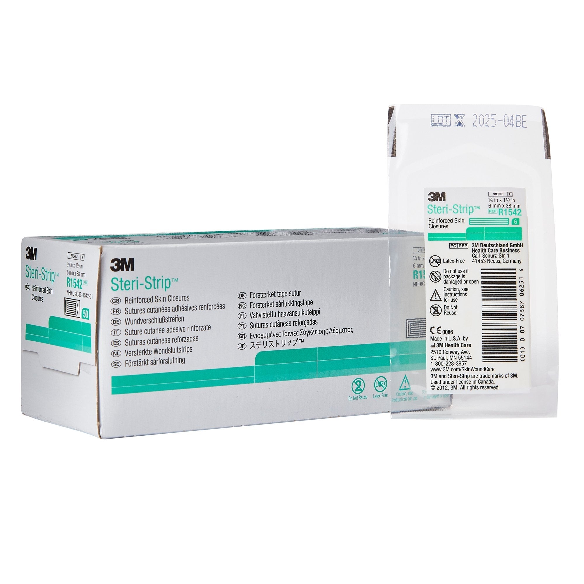 Skin Closure Strip Steri Strip 1/4 X 1 1/2 Inch Nonwoven Material Reinforced Strip White