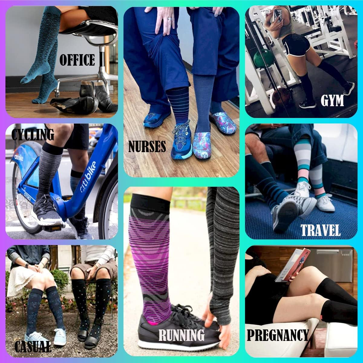 4 Pairs Therapeutic Graduated Compression Women'S Knee Hi Socks