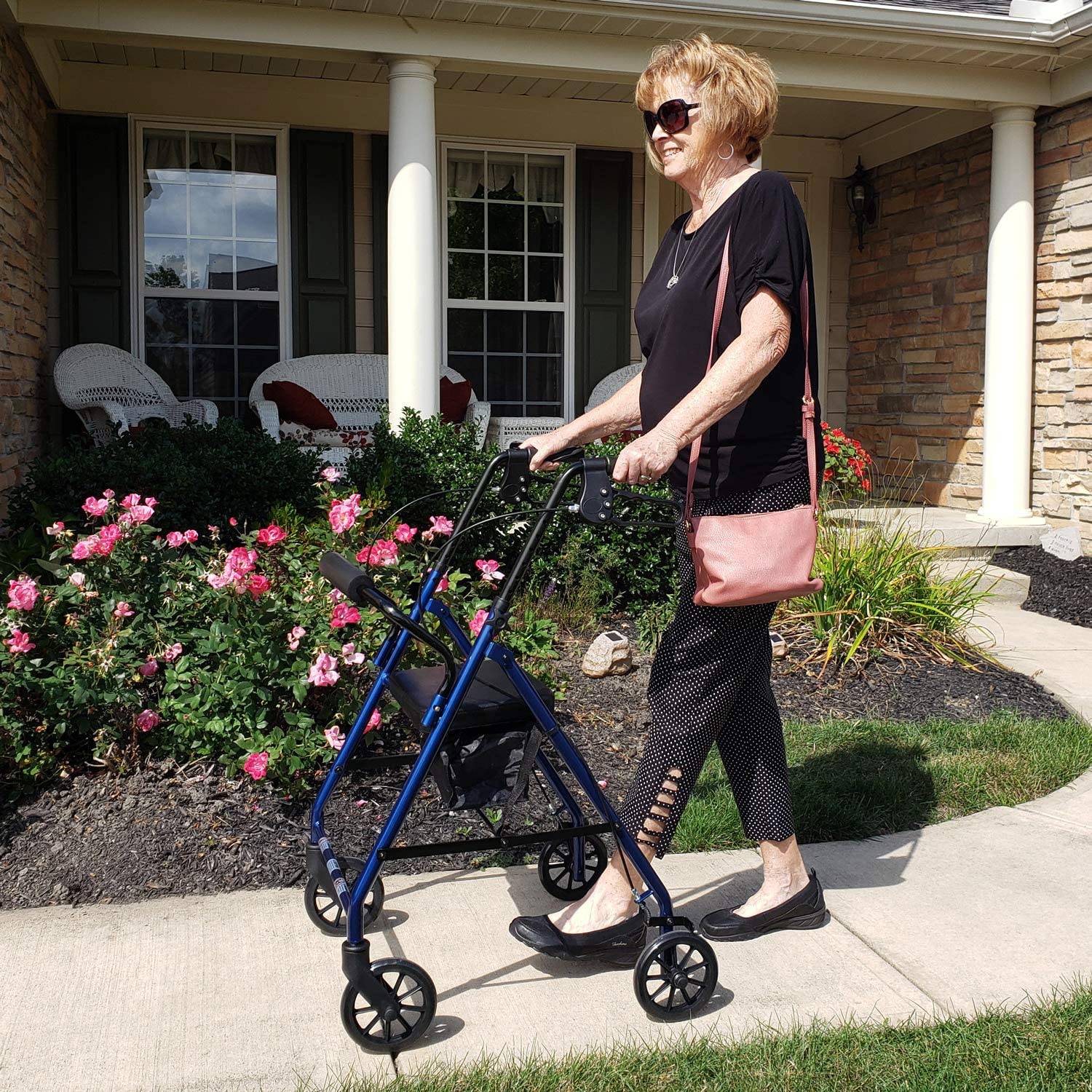 4 wheel rollator care classics blue adjustable height folding aluminum